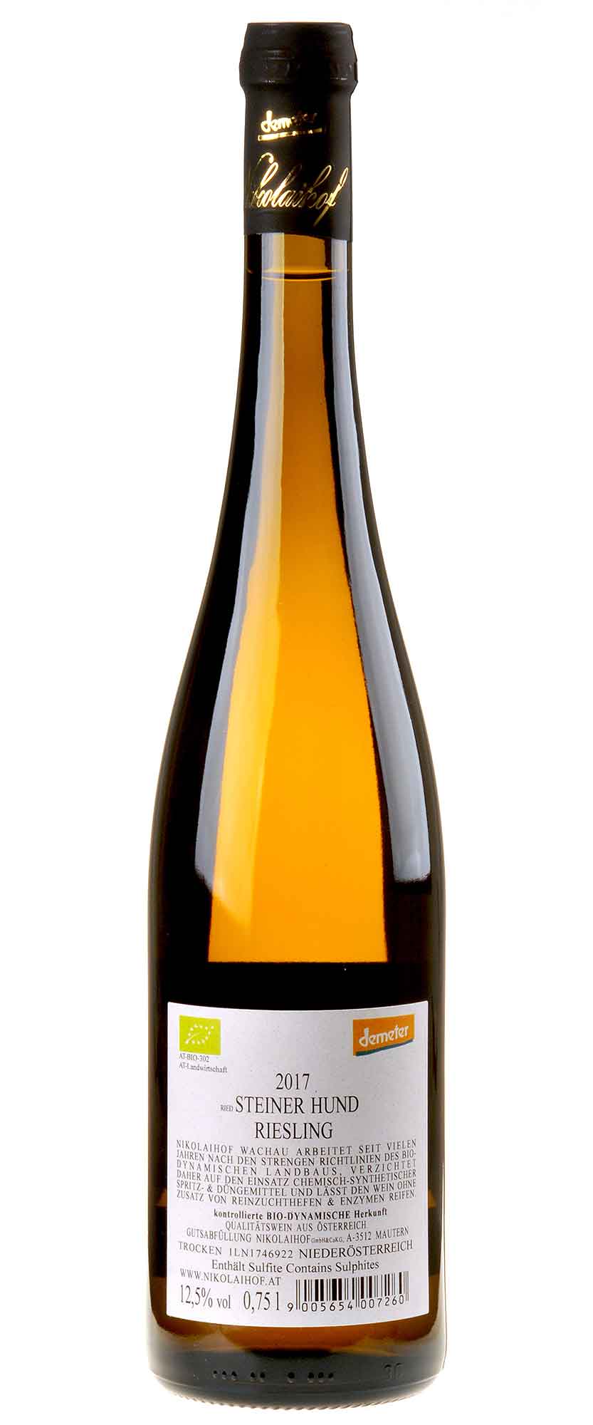 Nikolaihof Riesling Steiner Hund 2017 Rücketikett