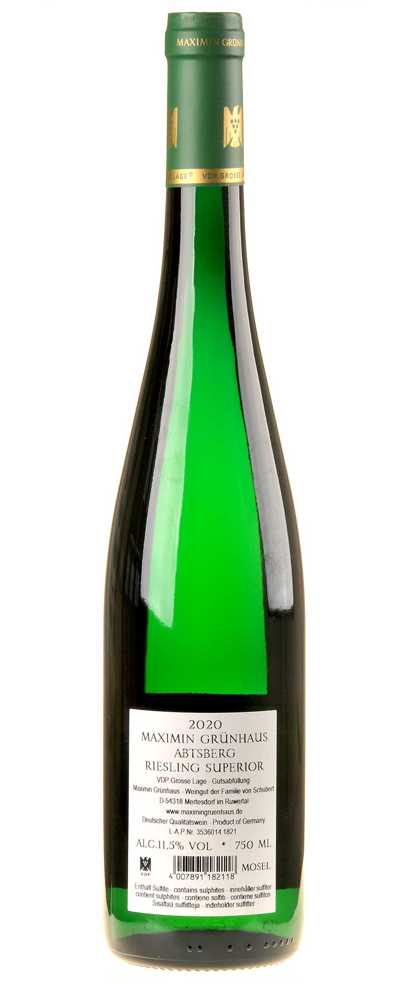 Maximin Grünhaus Abtsberg Riesling Superior feinherb 2020 Rücketikett