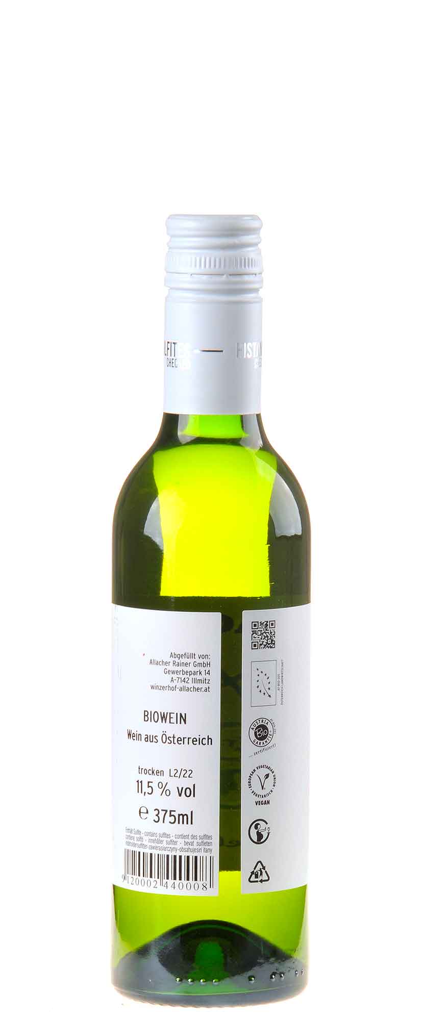 Winzerhof Allacher Grüner Veltliner trocken 0,375l Bio 2022 Rücketikett