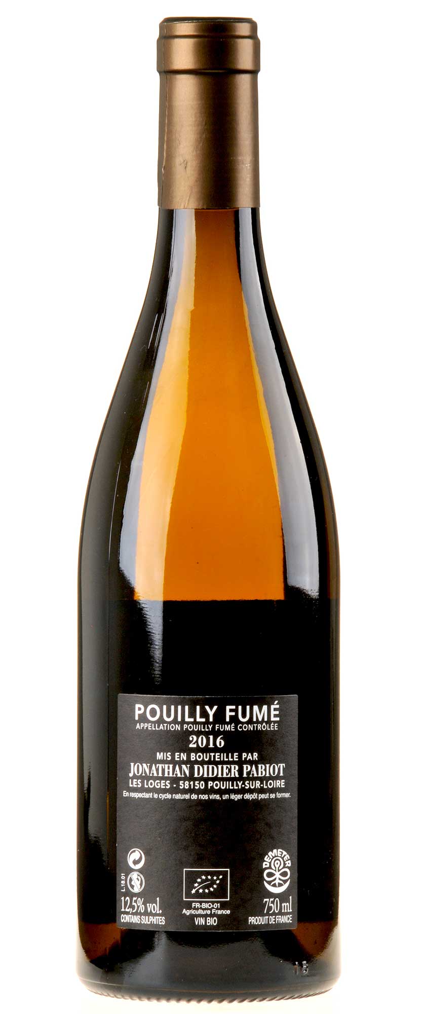 Domaine Jonathan Didier Pabiot Pouilly Fumé Eurythmie 2016 Rücketikett