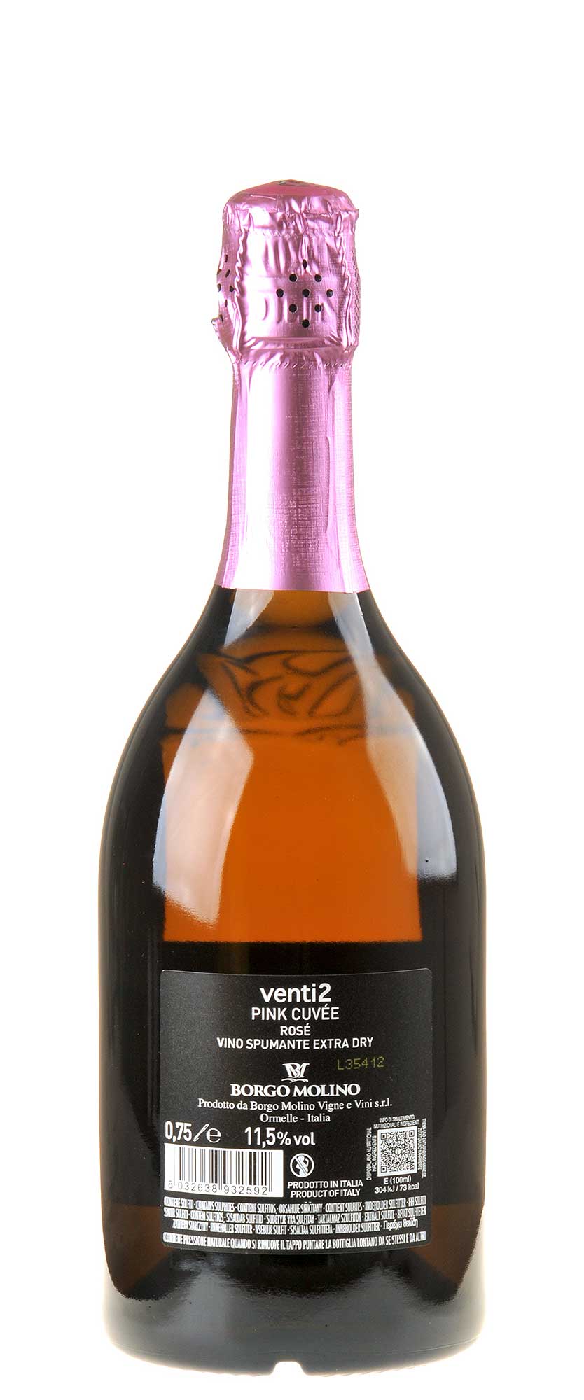 Borgo Molino Venti2 Pink Cuvée Spumante Extra Dry Rücketikett