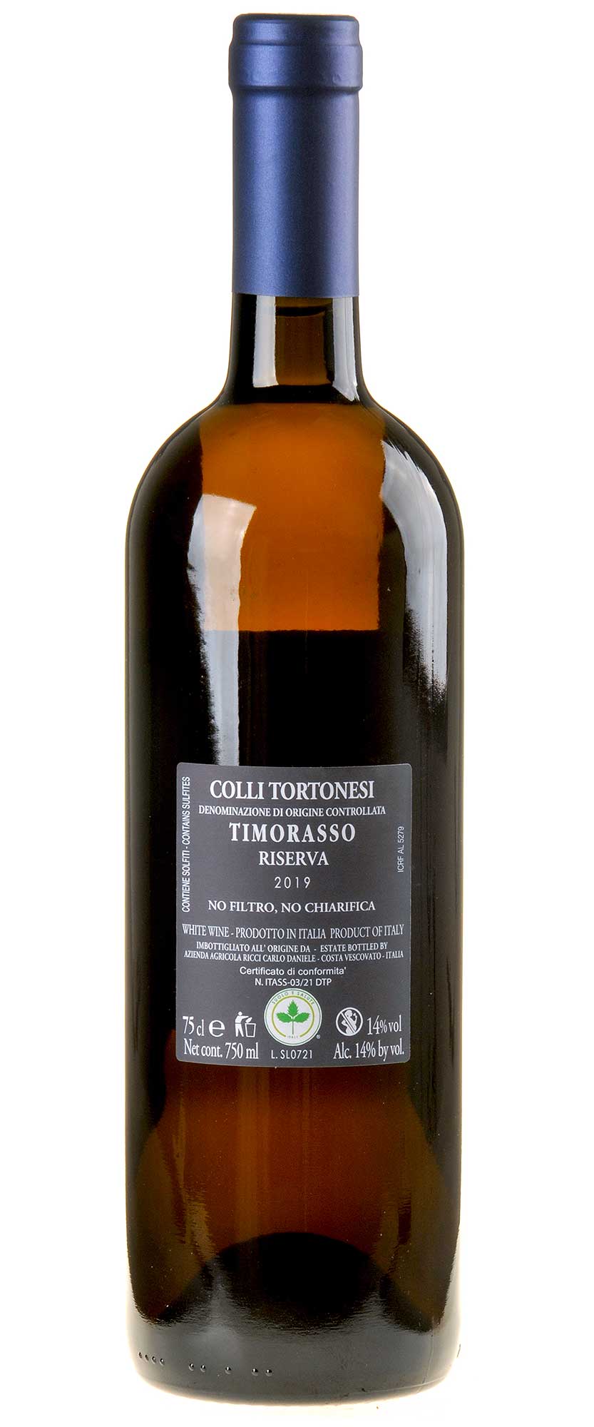 Daniele Ricci San Leto Derthona Colli Trotonesi Timorasso Riserva Bio 2019 Rücketikett