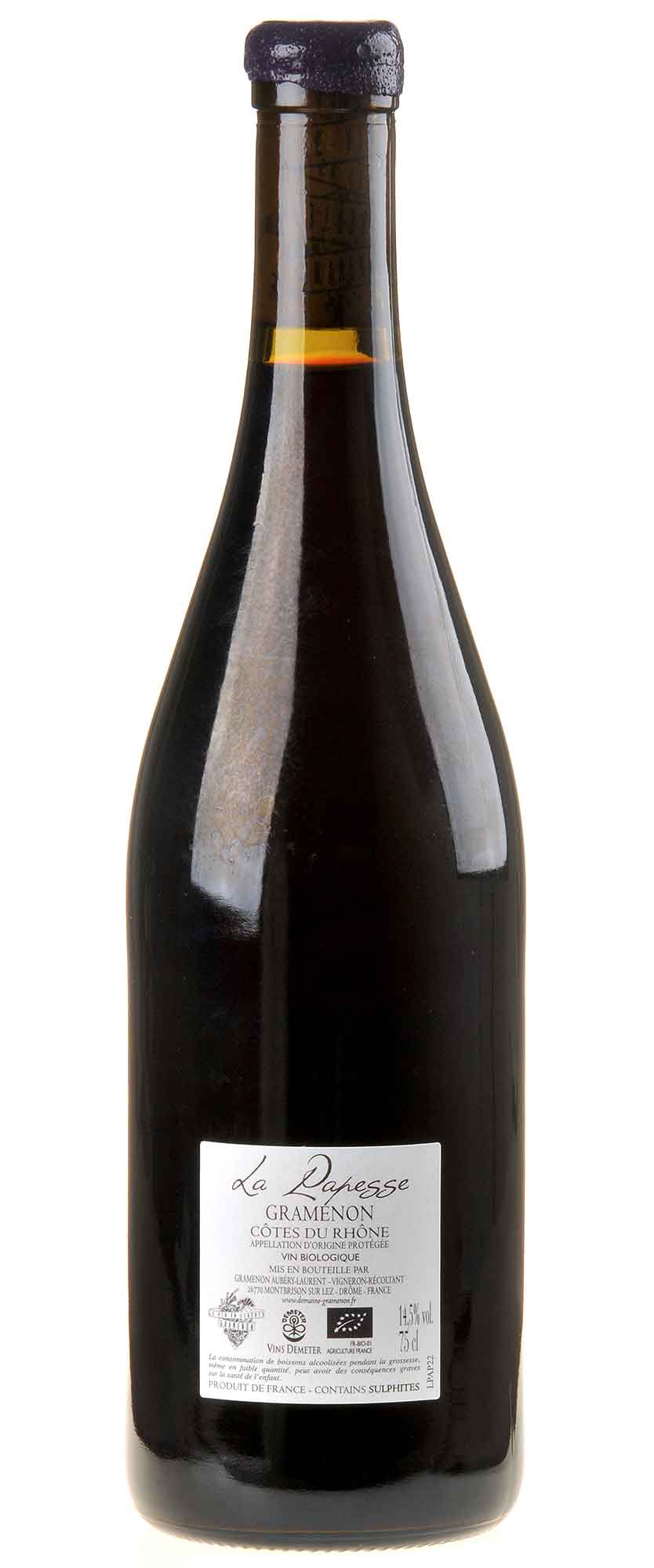 Domaine Gramenon La Papesse Côtes du Rhône Rouge Bio 2022 Rücketikett