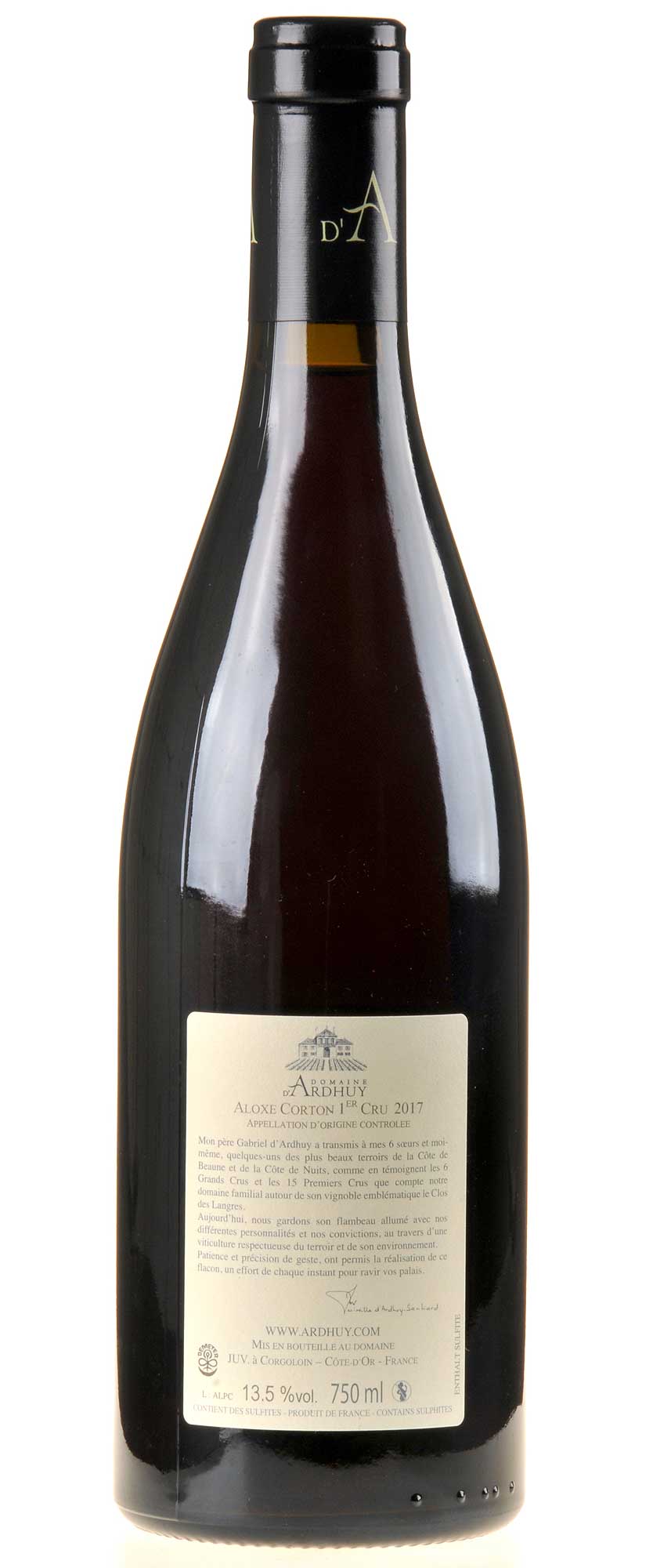 Domaine d'Ardhuy Bourgogne Rouge Aloxe-Corton 1er Cru "Les Chaillots" Bio 2017 Rücketikette