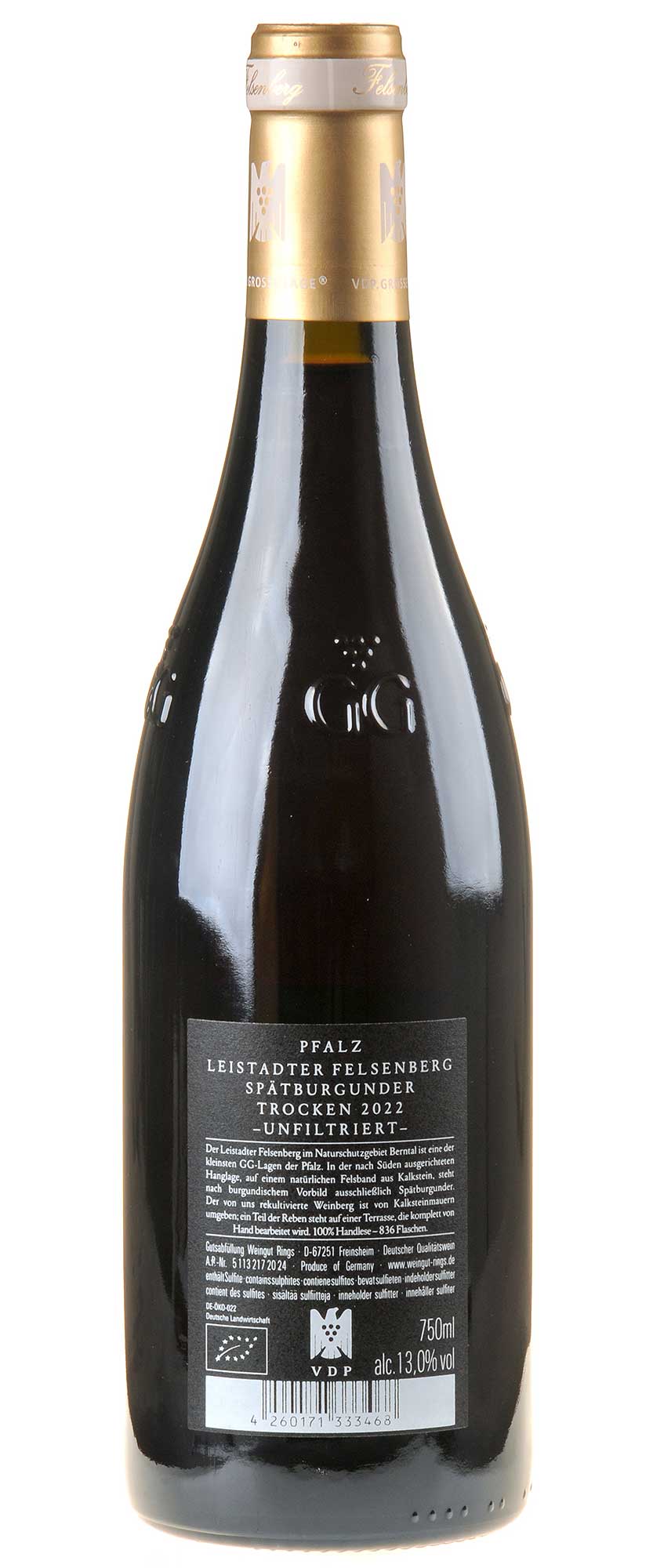 Weingut Rings Spätburgunder Felsenberg Großes Gewächs Bio 2022 Rücketikett
