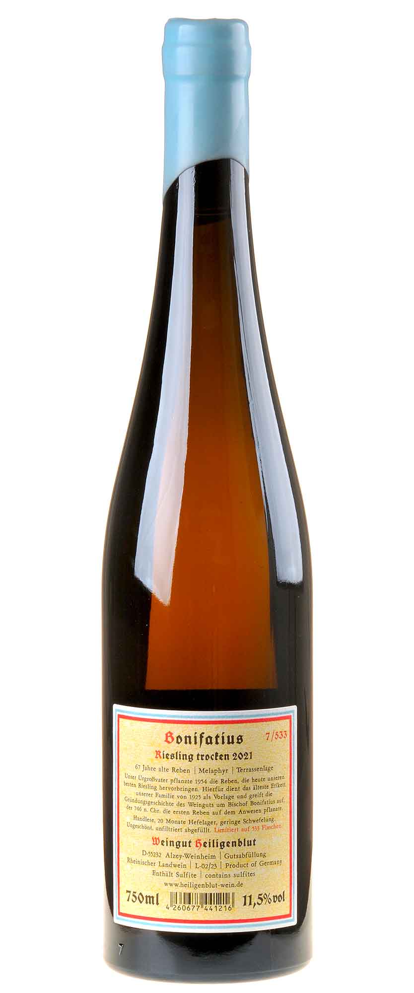 Weingut Heiligenblut Riesling Bonifatius 2021 Rücketikett