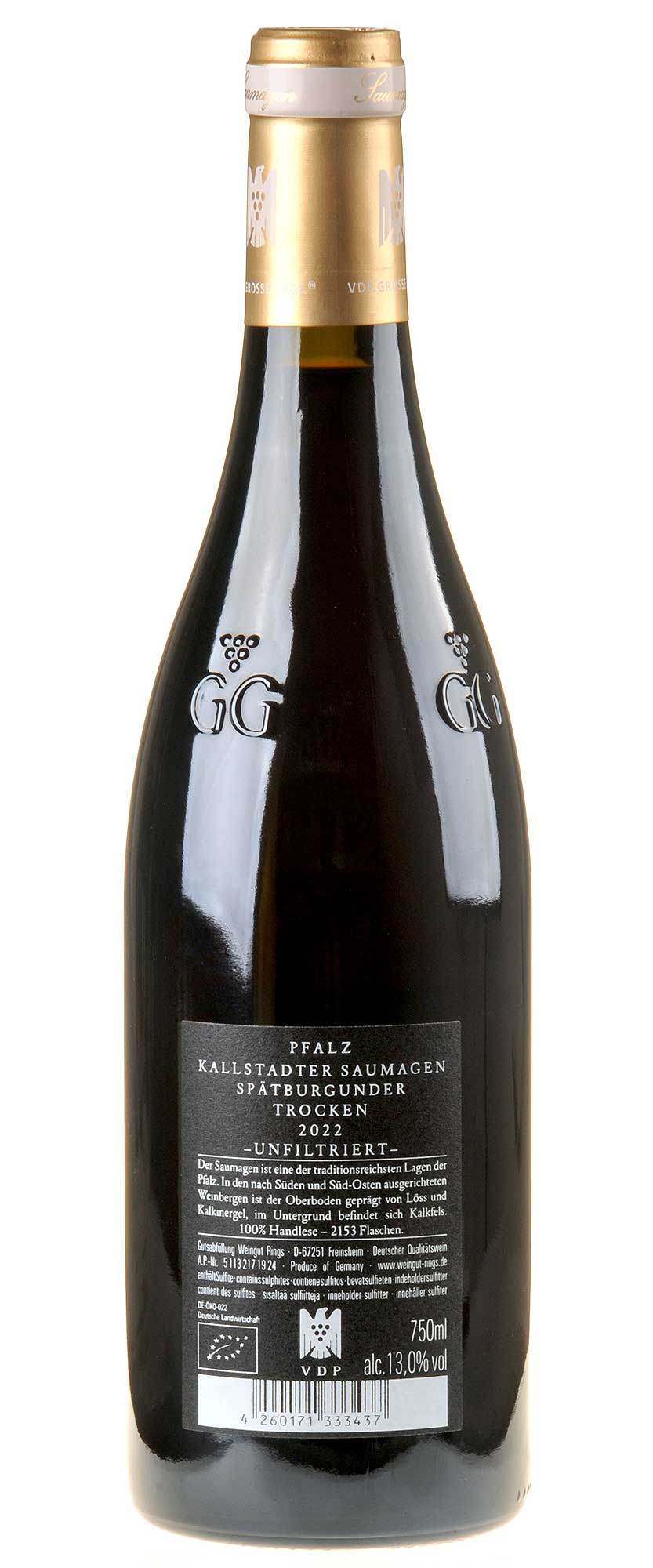 Weingut Rings Spätburgunder Saumagen GG Bio 2022 Rücketikett