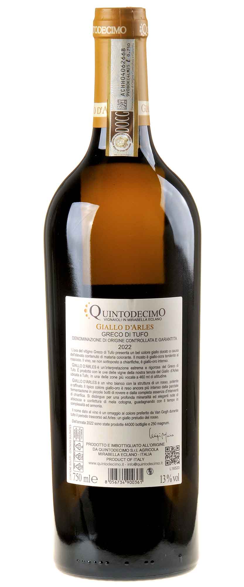 Quintodecimo Greco di Tufo Giallo d'Arles 2022 Rücketikett