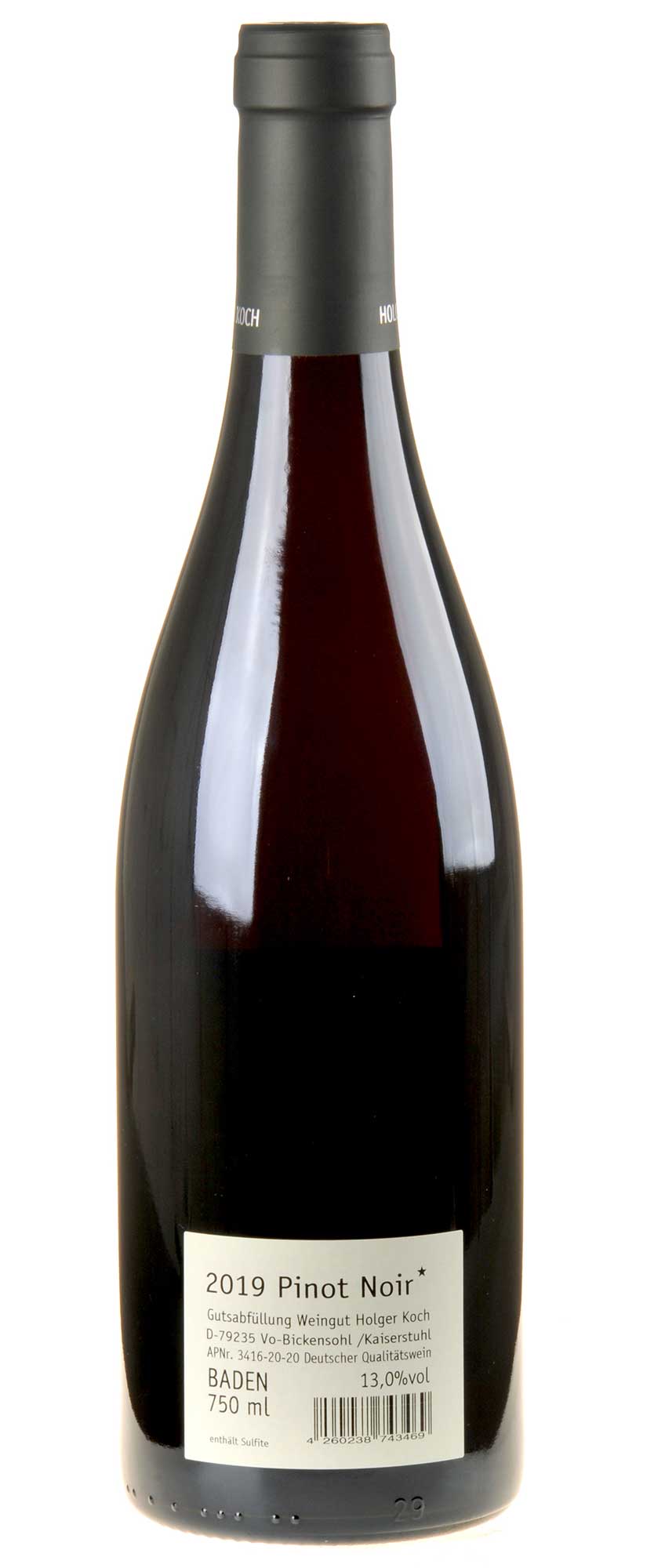 Holger Koch Pinot Noir ein Stern 2019 Rücketkette