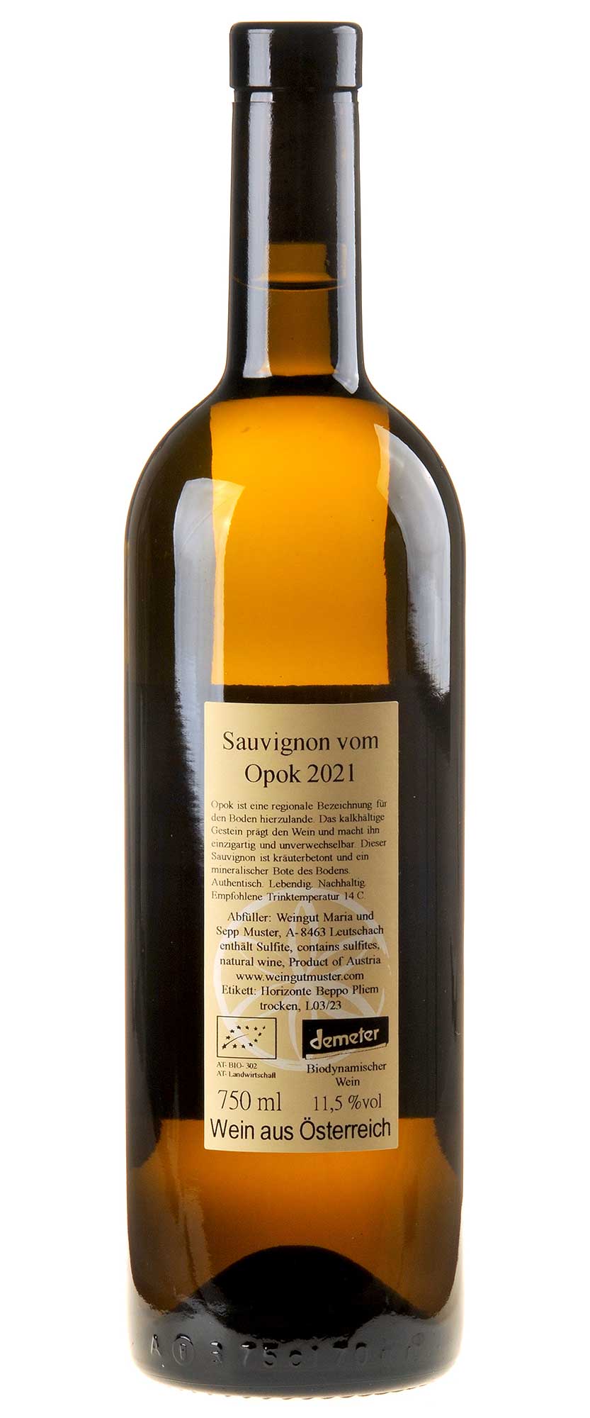 Maria & Sepp Muster Sauvignon vom Opok Bio 2021 Rücketikett