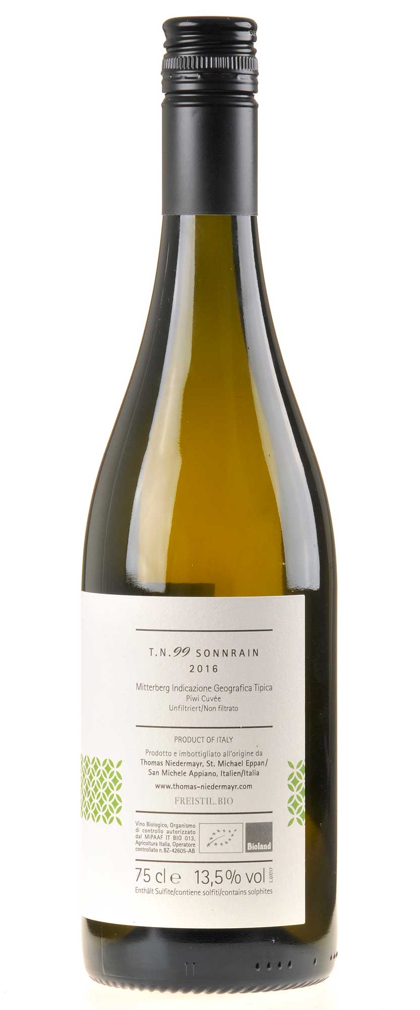 Thomas Niedermayr T.N.99 Sonnrain Cuvée 2016 Rücketikette