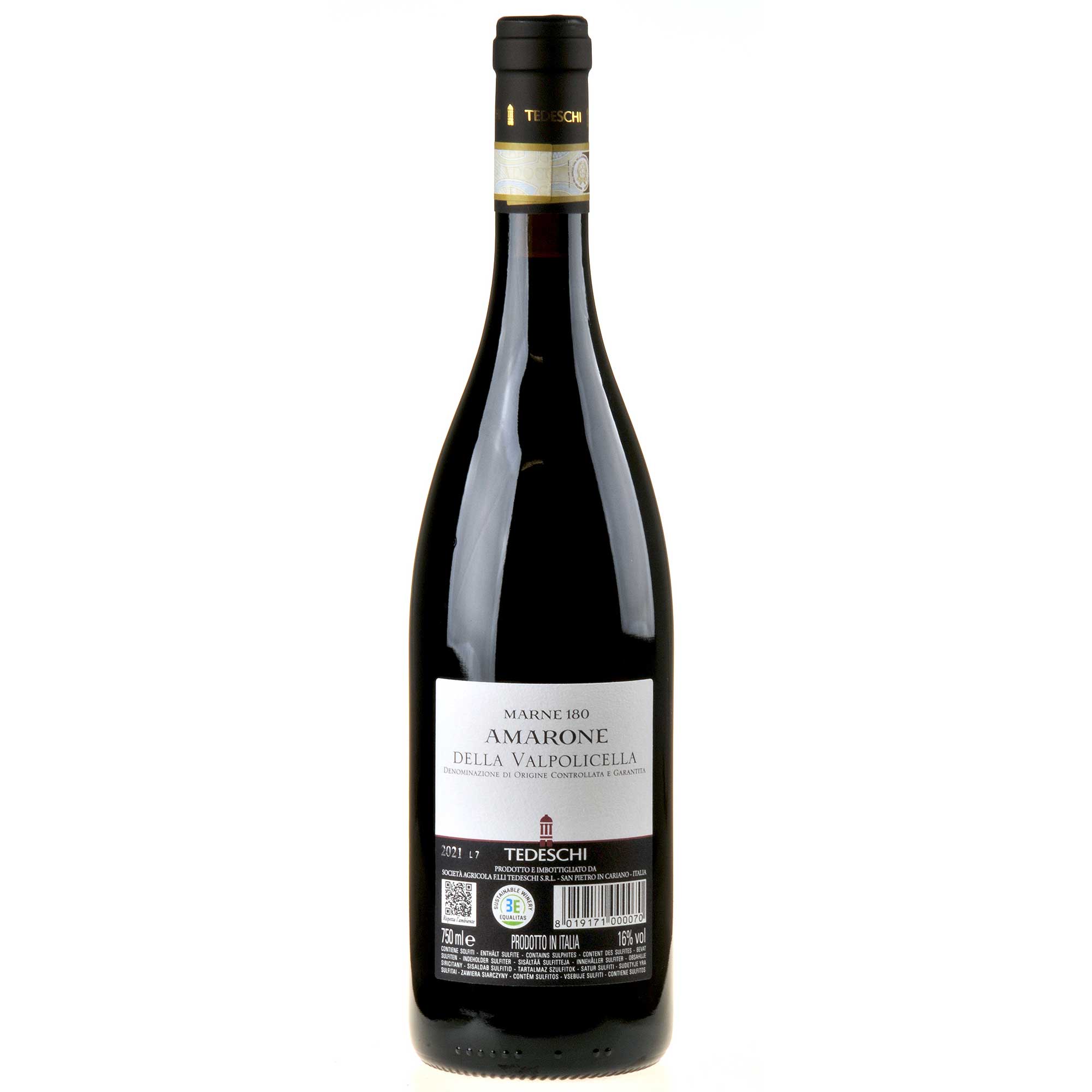 Tedeschi Marne 180 Amarone della Valpolicella DOCG 2021 Rücketikett