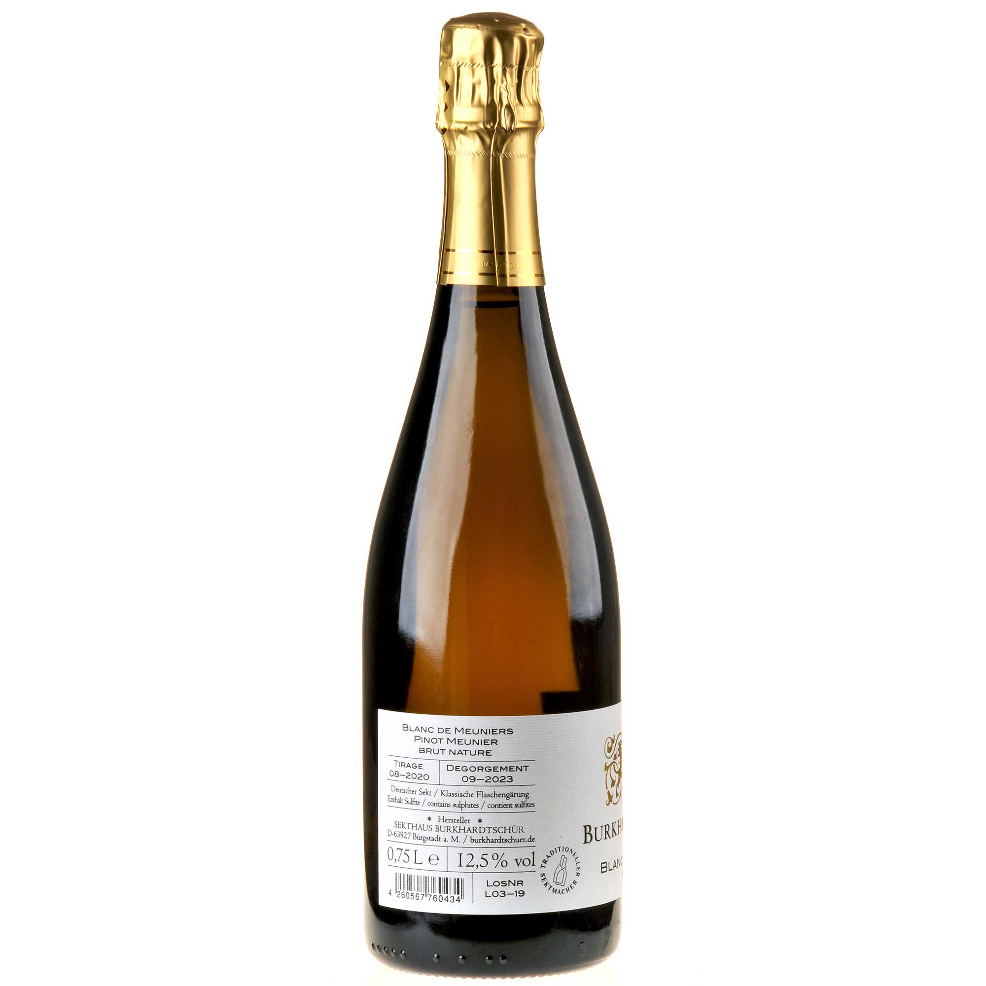 Sekthaus BurkhardtSchür Blanc de Meuniers Brut Nature Ruecketikett