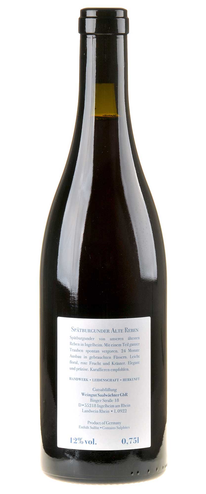 Carsten Saalwächter Spätburgunder Alte Reben 2022 Rücketikett