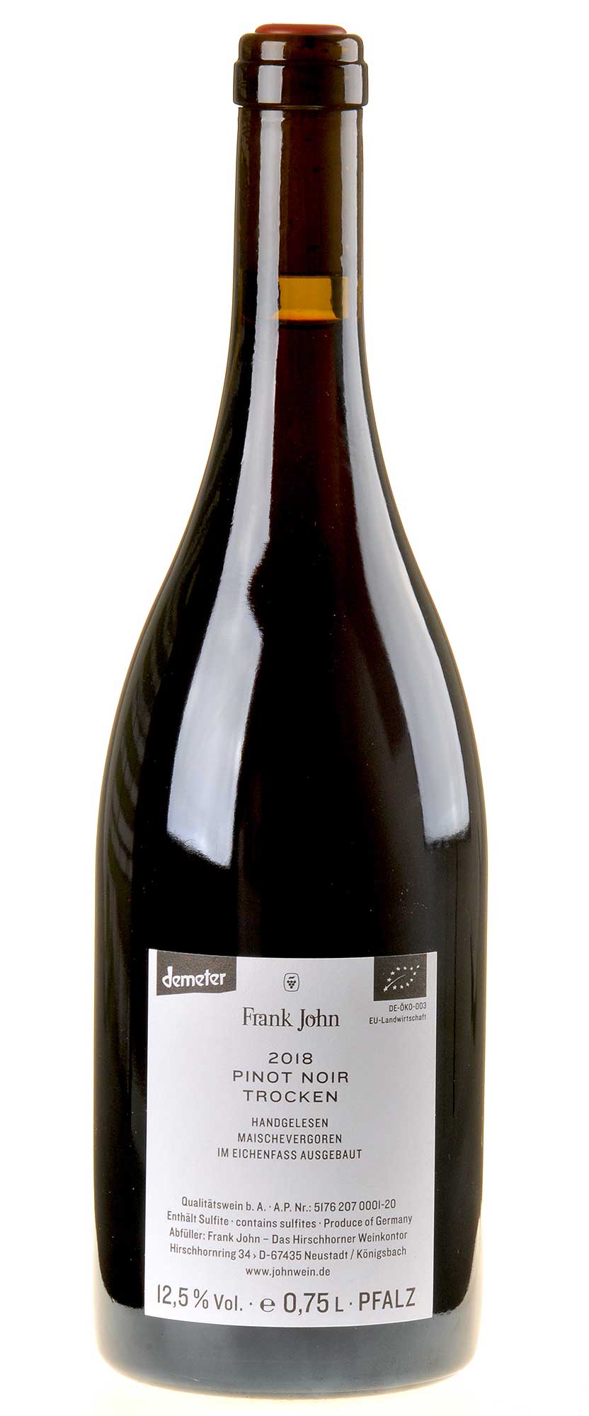 Frank John Pinot Noir Bio 2018 Rücketikett