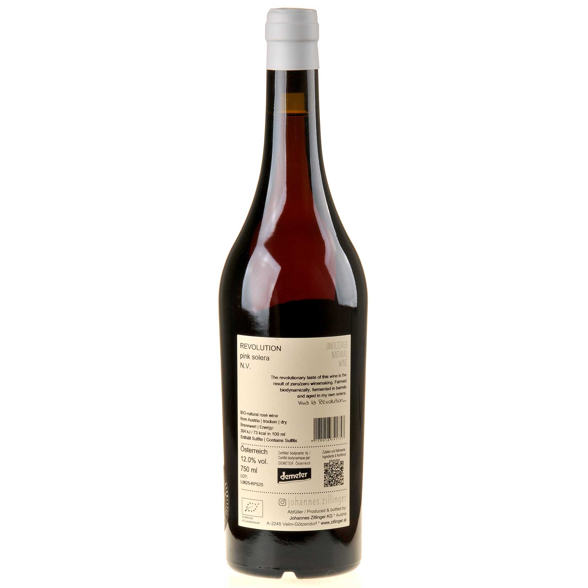 Johannes Zillinger REVOLUTION Pink Solera n.v. Bio Rücketikett