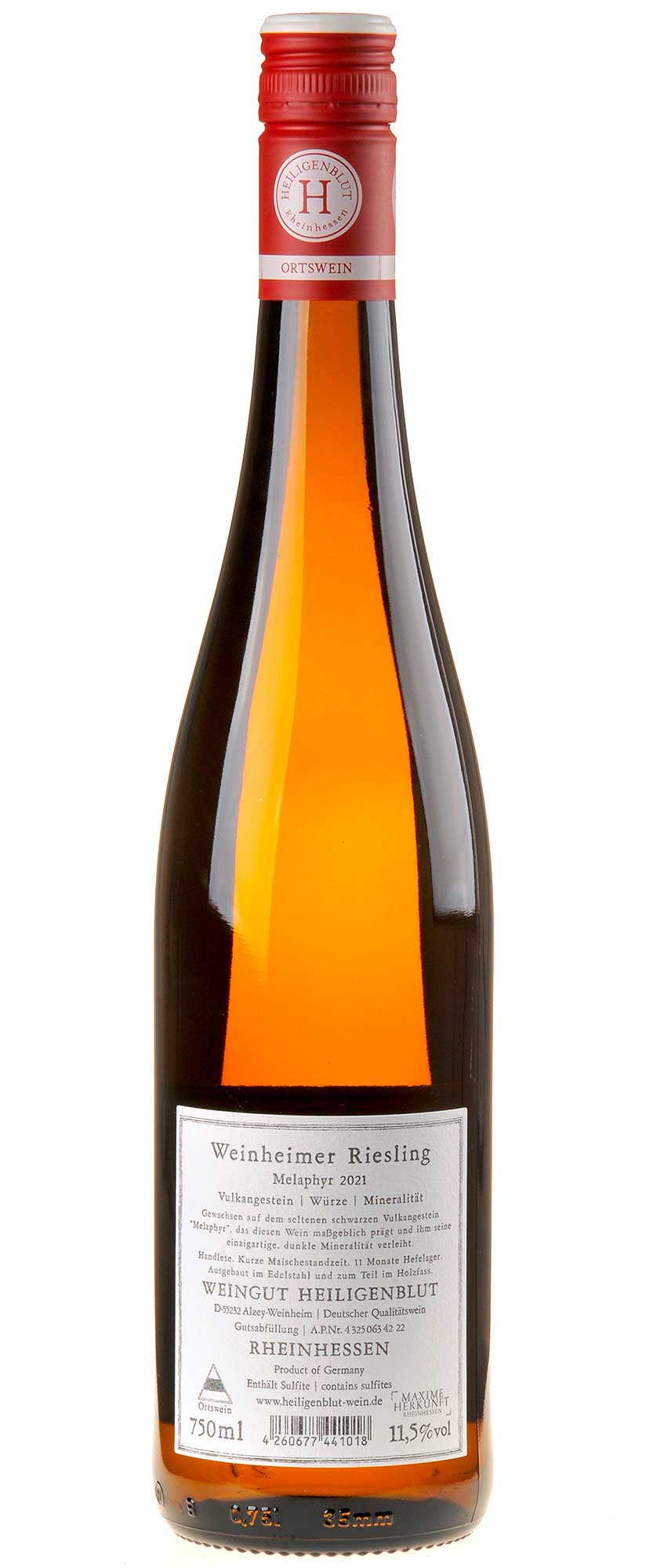 Weingut Heiligenblut Riesling Weinheimer Melaphyr 2021 Rücketikett