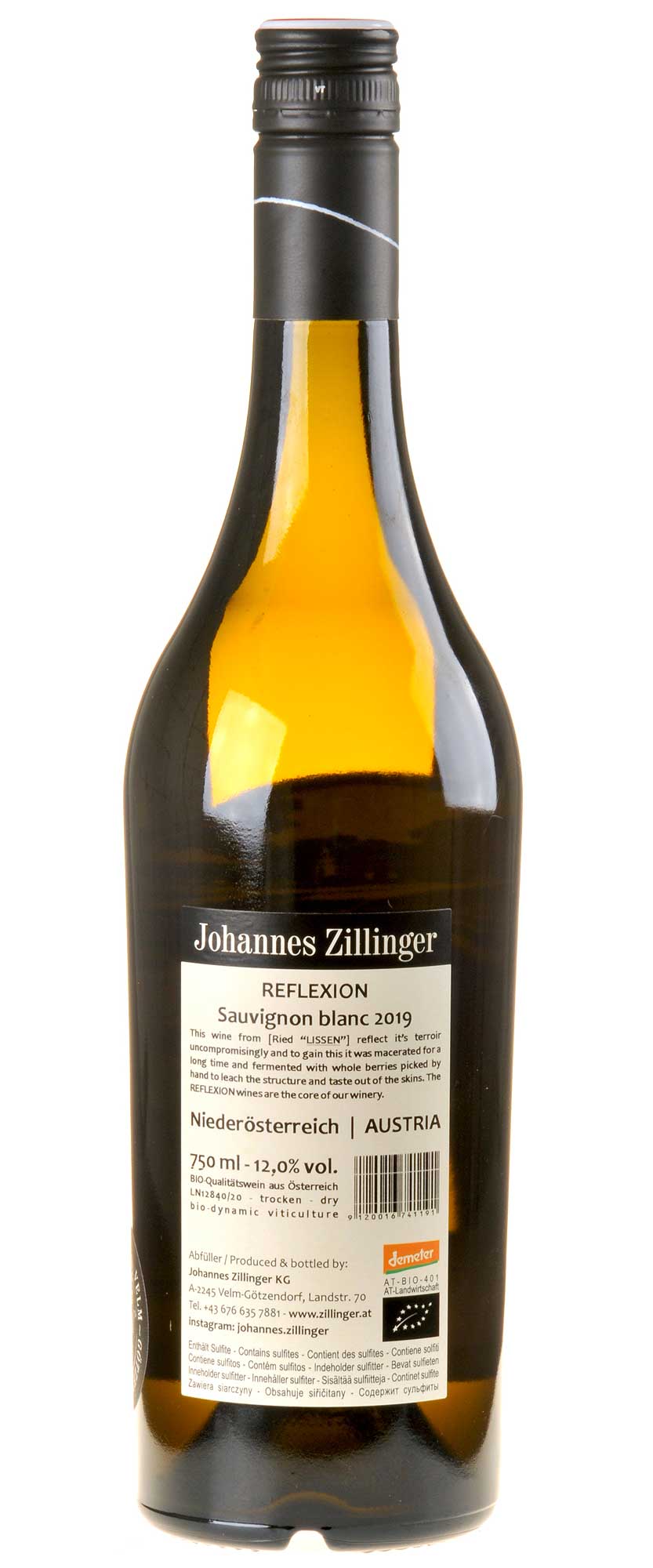 Johannes Zillinger REFLEXION Sauvignon Blanc 2019 Rücketikette
