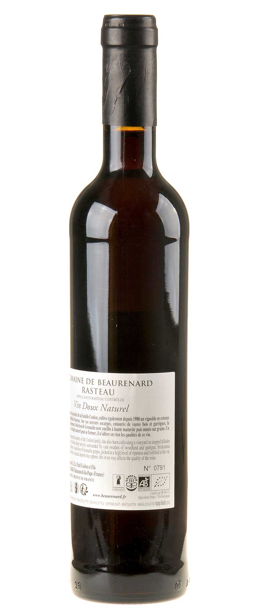 Domaine de Beaurenard Rasteau Grenat Vin Doux Naturel Bio 2019 0,5l Rücketikett