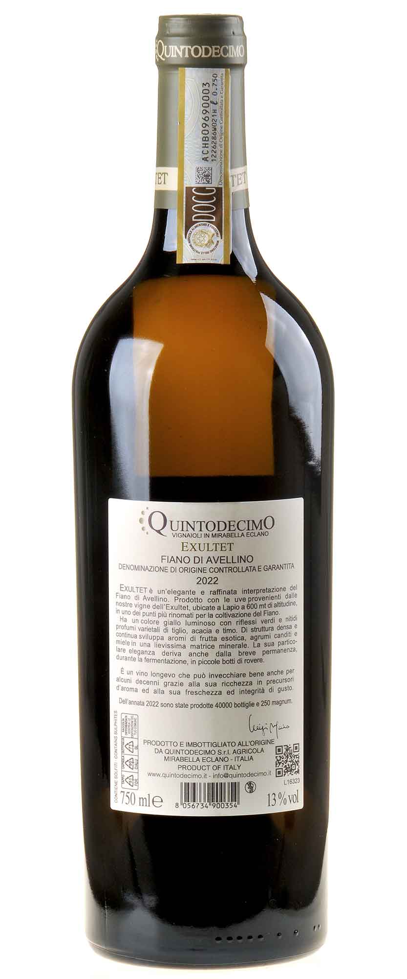 Quintodecimo Fiano di Avellino Exultet 2022 Rücketikett