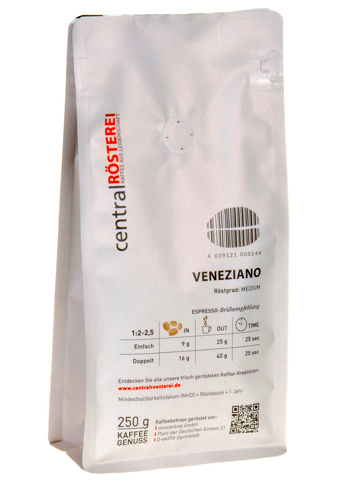 Bild CentralRösterei Veneziano 250g Rücketikett