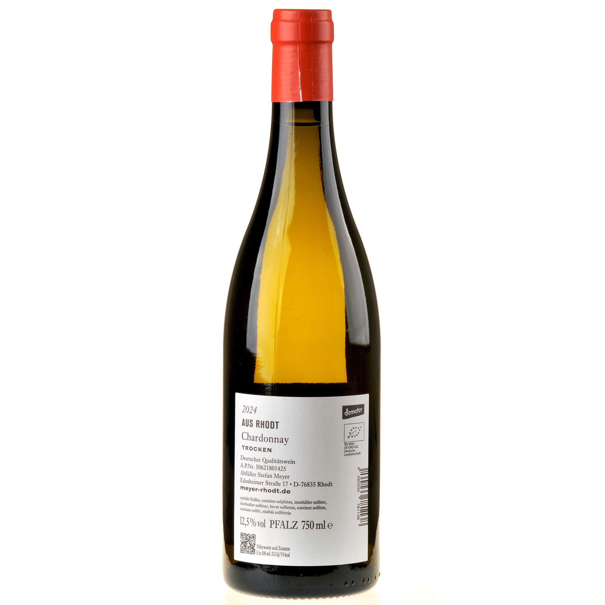 Weingut Stefan Meyer Chardonnay aus Rhodt Bio 2024 Rücketikett