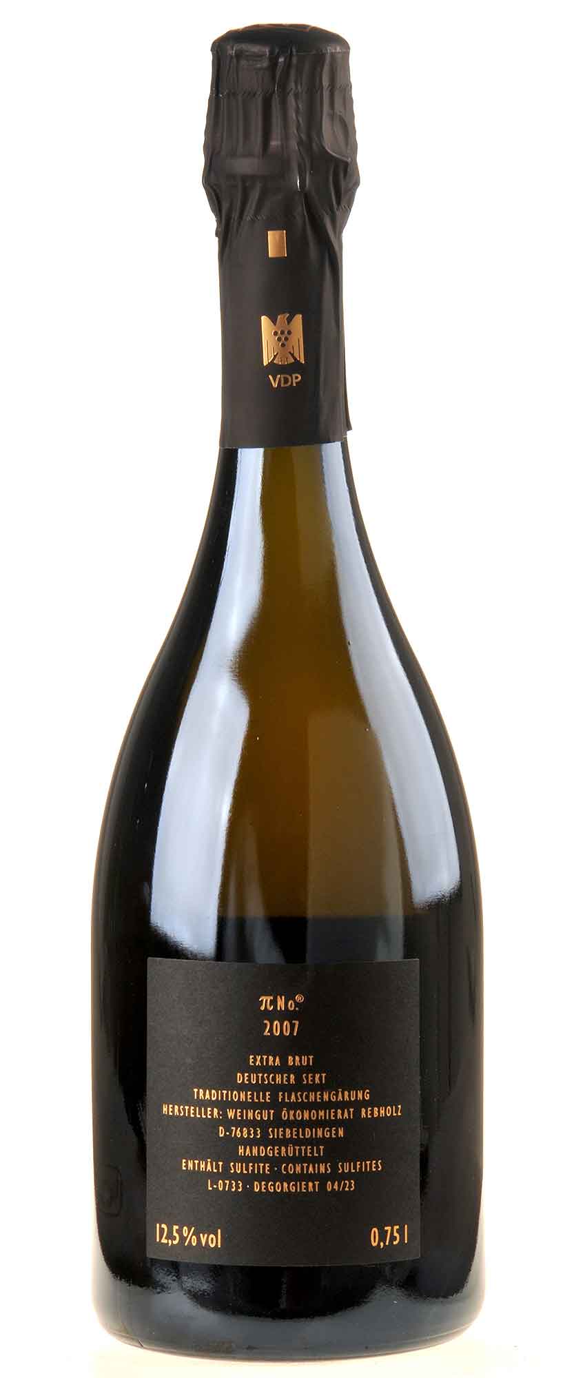 Weingut Ökonomierat Rebholz Pi No Sekt Gold Extra Brut 2007 late disgorged Rücketikett