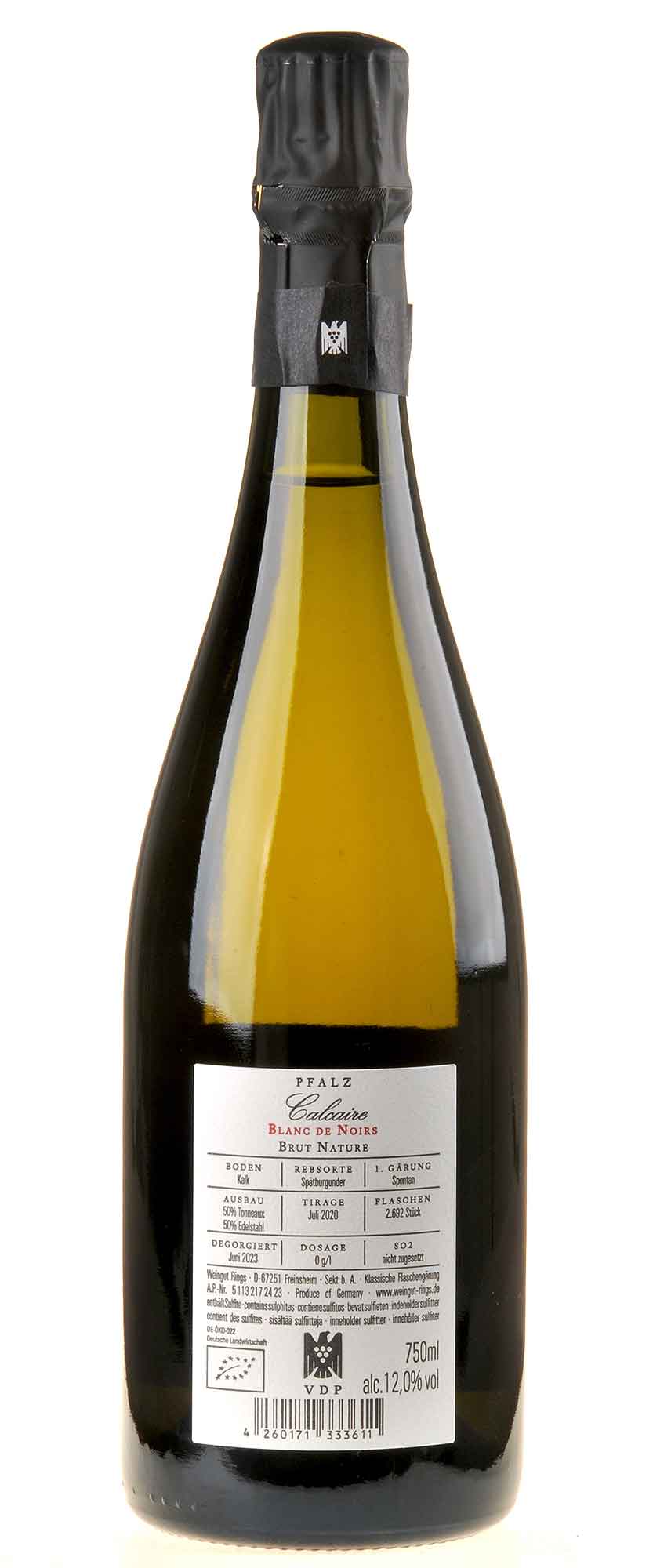 Weingut Rings Calcaire Blanc de Noirs Brut Nature 2019 Rücketikett