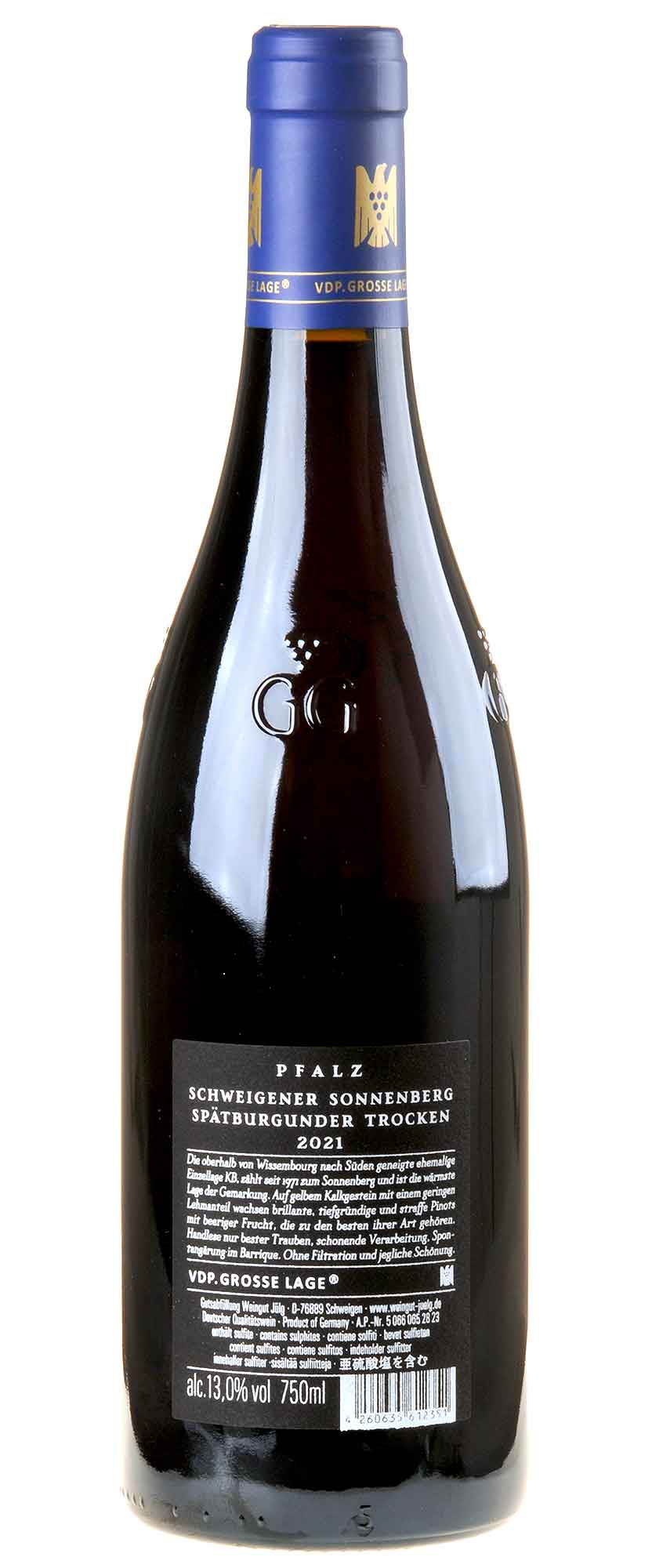 Weingut Jülg Spätburgunder Sonnenberg KB Großes Gewächs 2021 Rücketikett