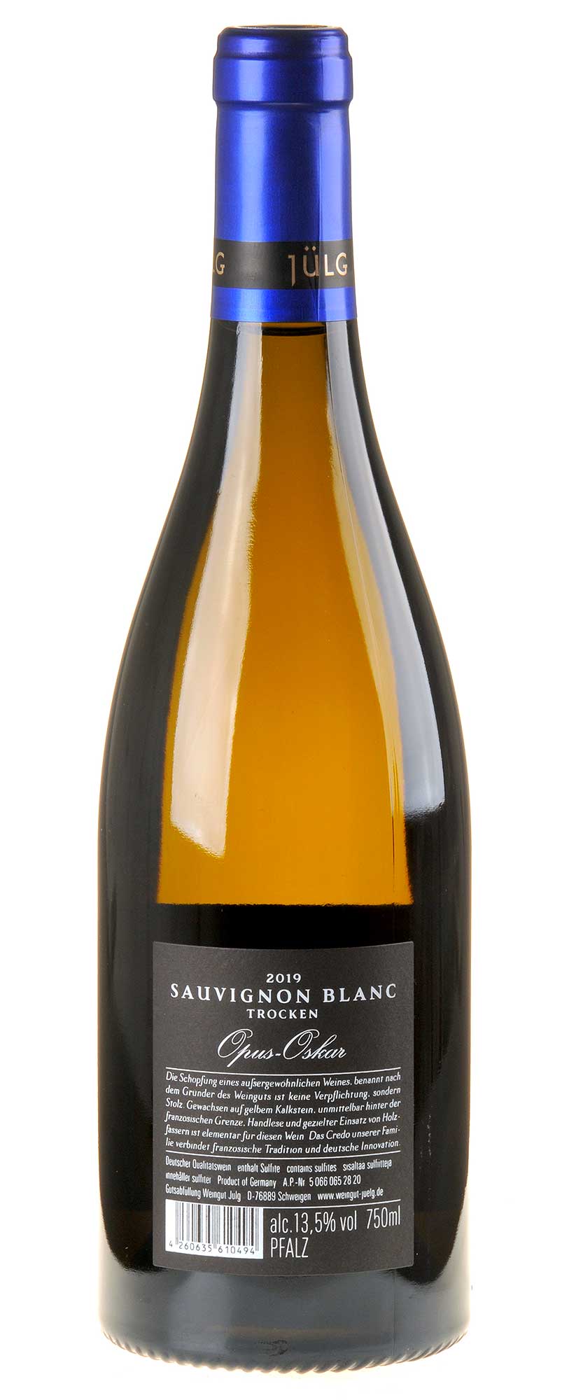 Weingut Jülg Sauvignon Blanc Opus-Oskar 2019 Rücketikett