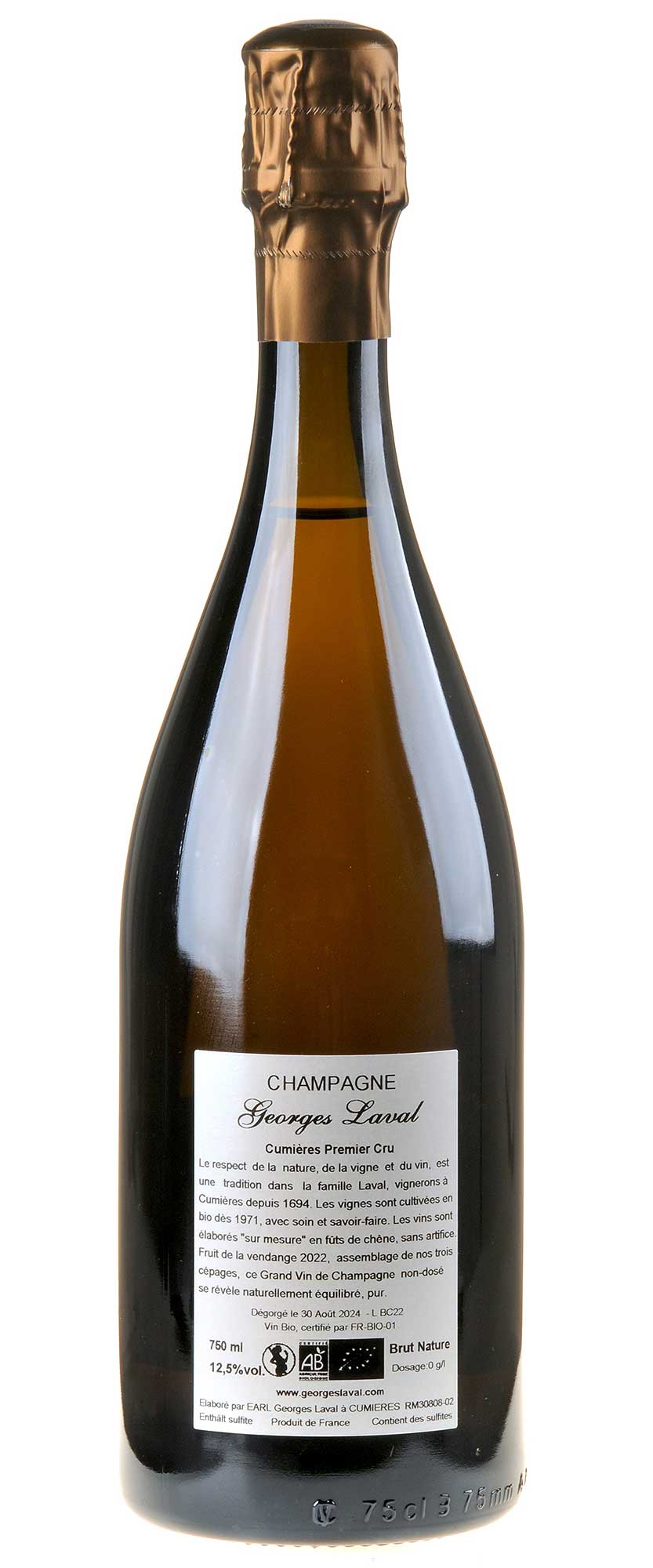 Georges Laval Cumières 1er Cru Brut Nature Bio Rücketikett