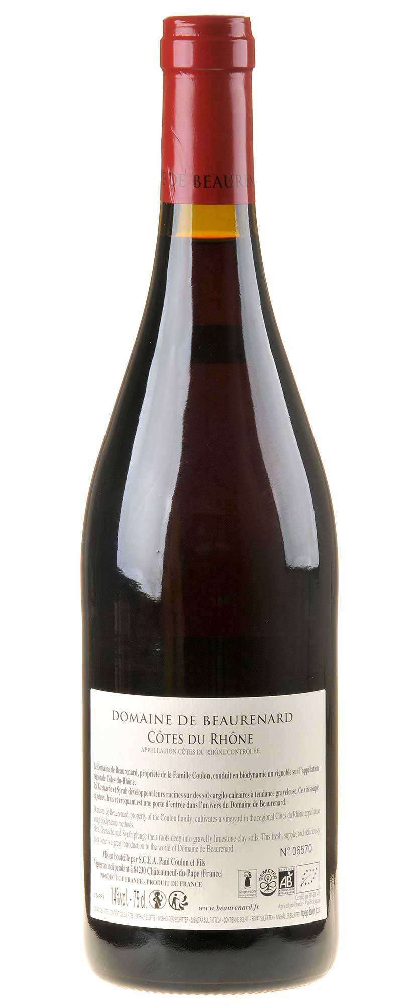 Domaine de Beaurenard Côtes du Rhône Rouge Bio 2023 Rücketikett