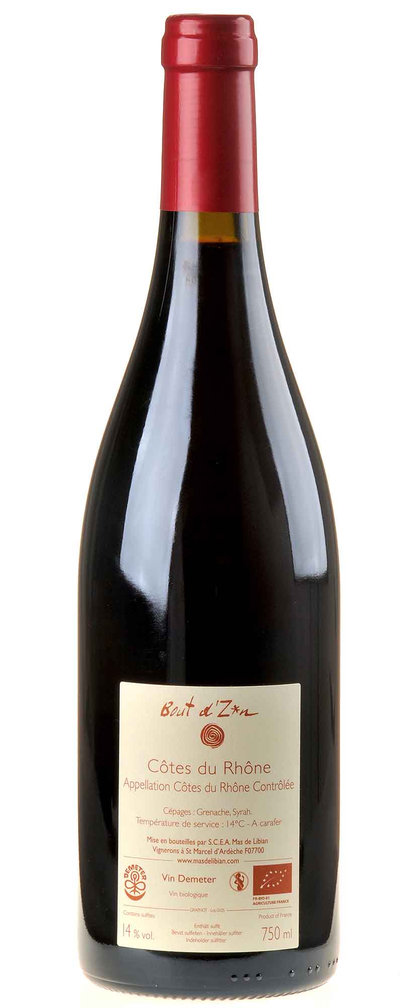 Mas de Libian Bout d'Zan Côtes du Rhône Rouge Bio 2022 Rücketikett