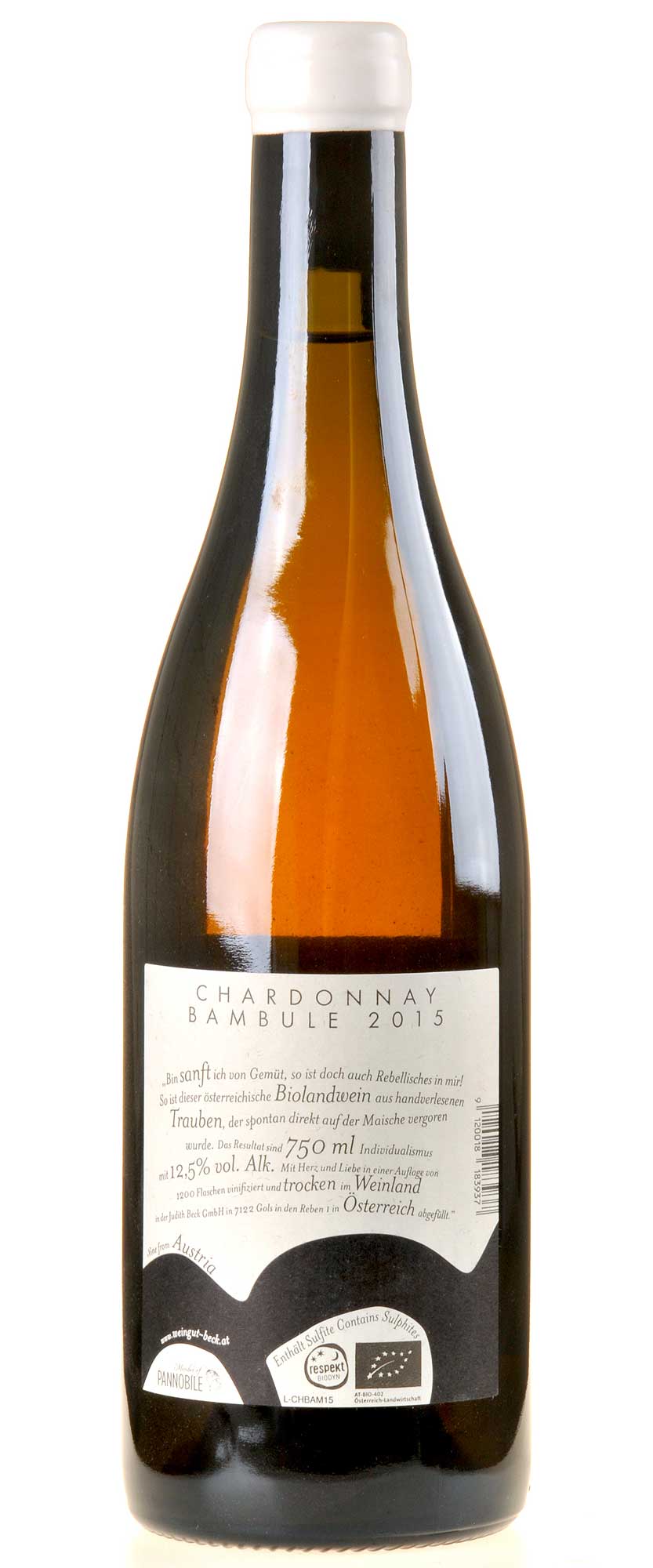 Judith Beck Chardonnay Bambule Bio 2015 Rücketikette