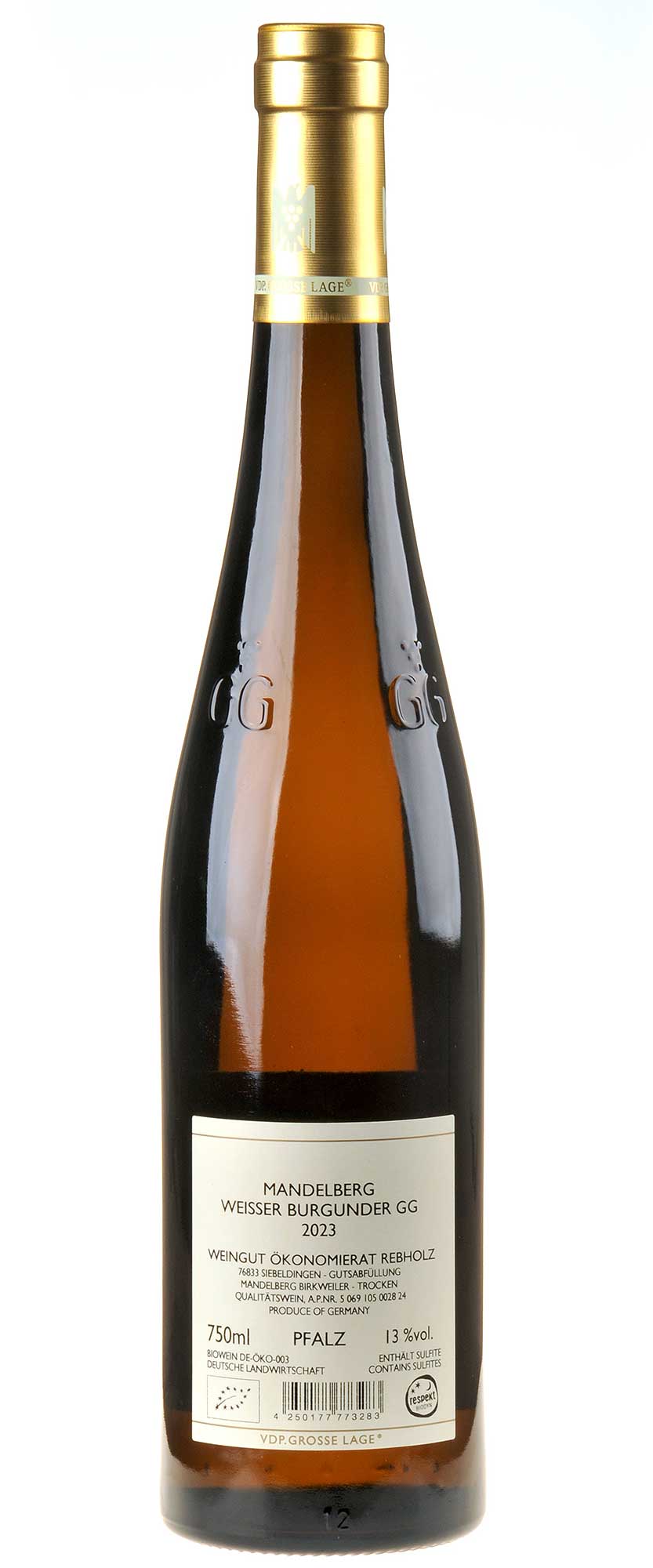 Weingut Ökonomierat Rebholz Weißer Burgunder Mandelberg Großes Gewächs 2023 Rücketikett