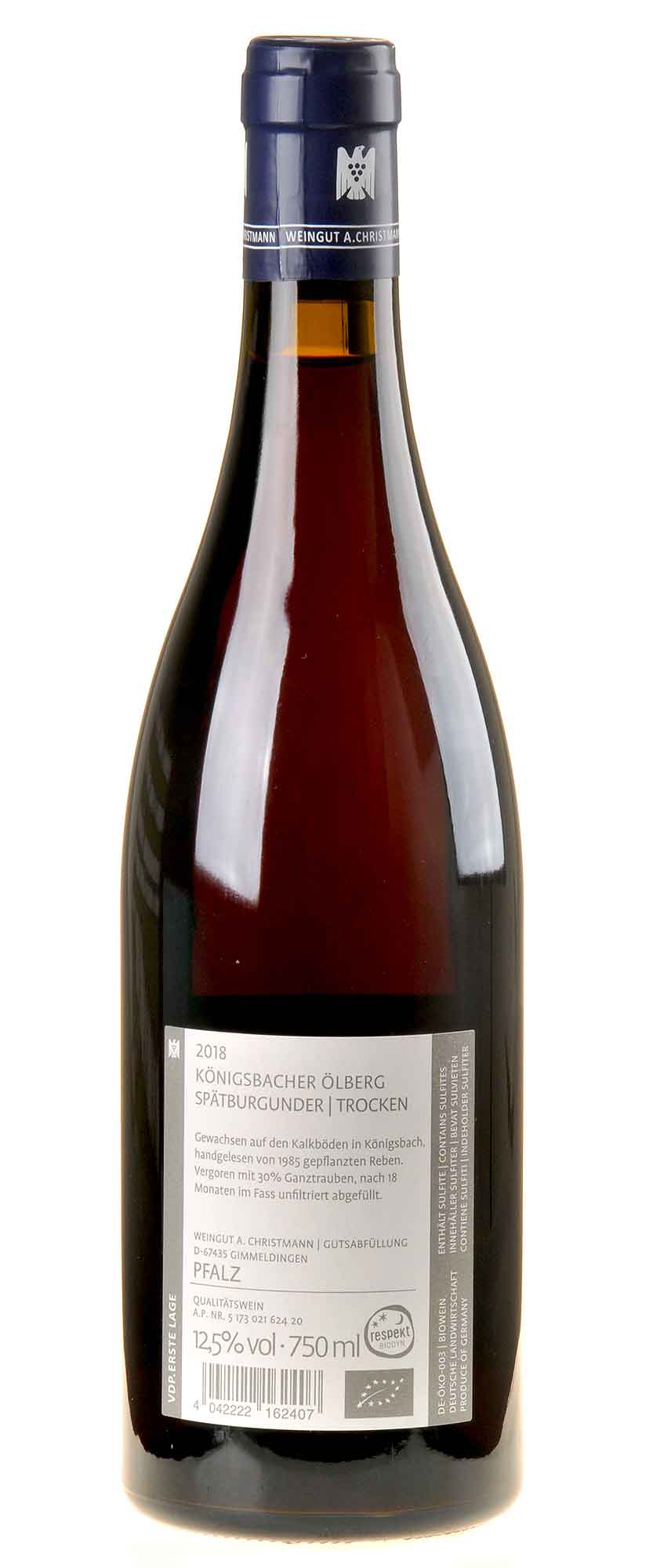 A. Christmann Spätburgunder Königsbacher Ölberg Bio 2018 Rücketikett