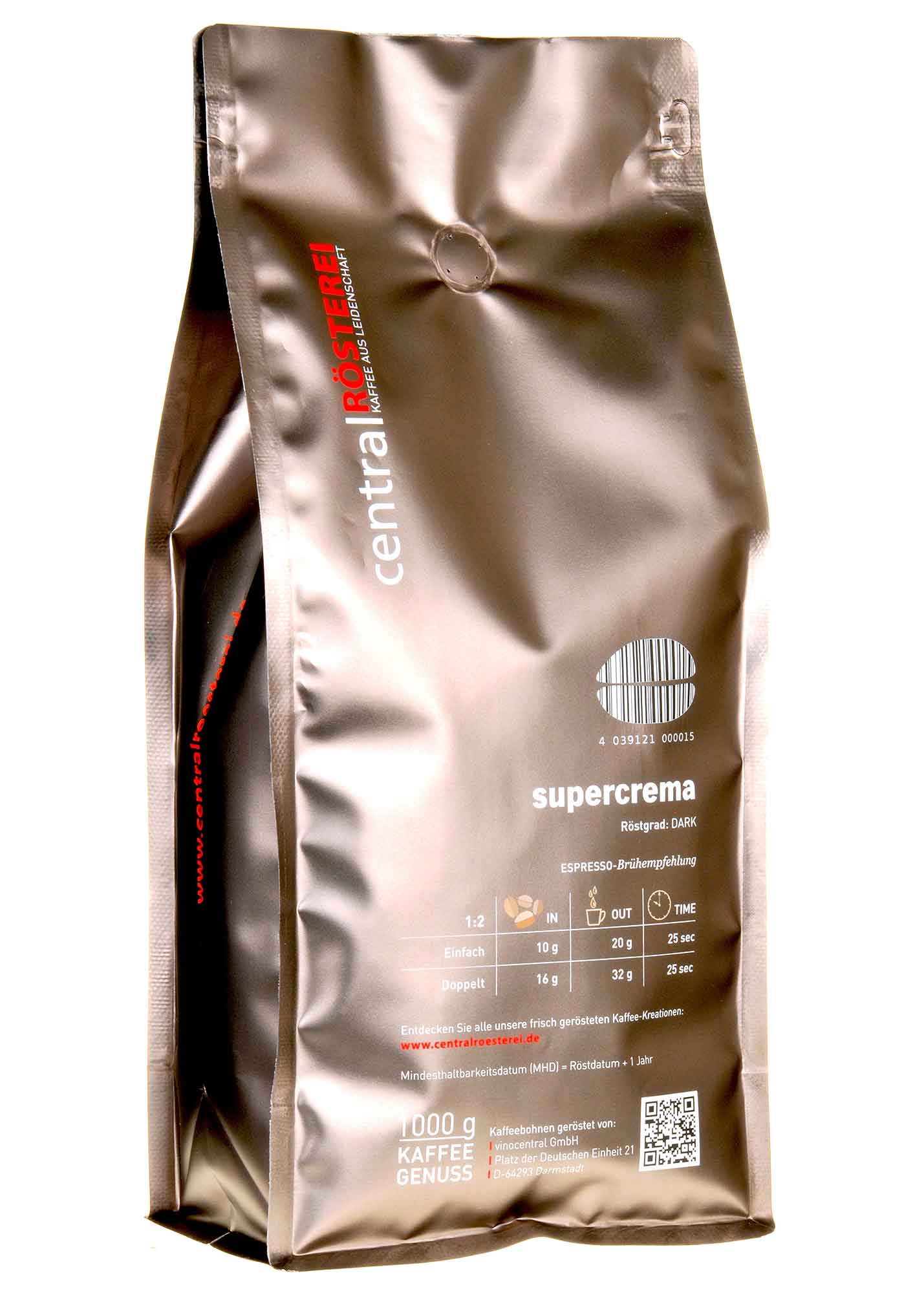 Bild CentralRösterei Supercrema 1kg Rücketikette