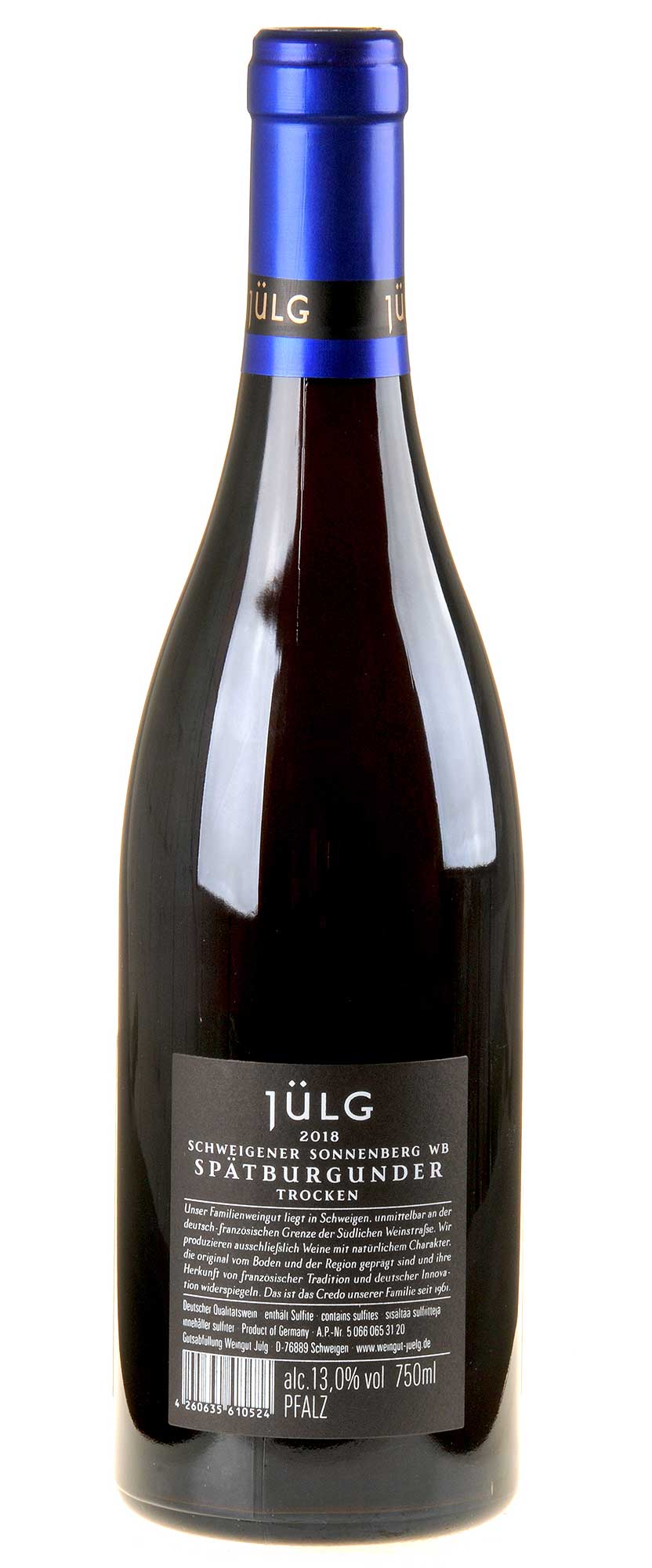 Weingut Jülg Spätburgunder Sonnenberg W.B. 2018 Rücketikette