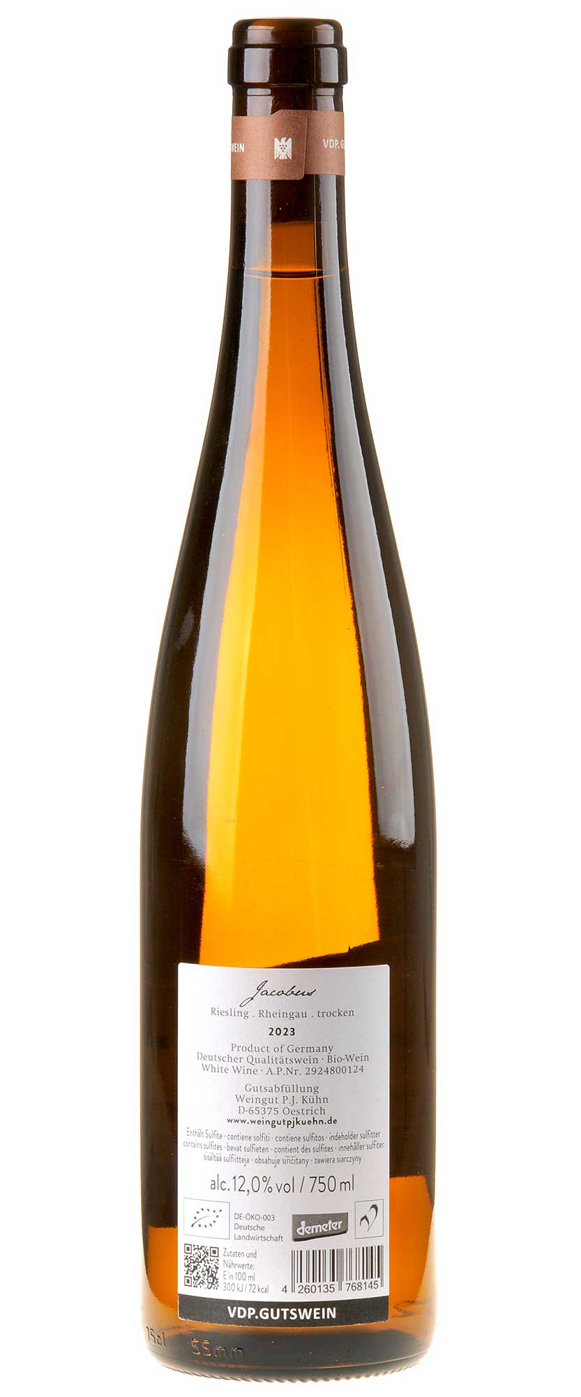 Weingut P.J.Kühn Riesling Jacobus Bio 2023 Rücketikett