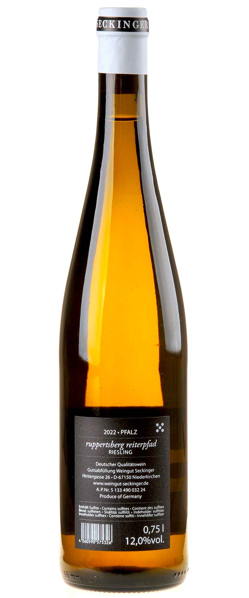 Seckinger Riesling Ruppertsberg Reiterpfad 2022 Rücketikett