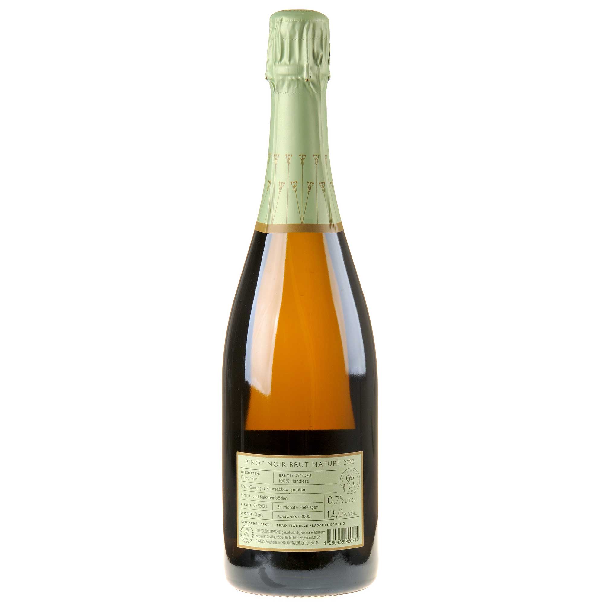 Griesel & Compagnie Pinot Noir Brut Nature Prestige 2020 Rücketikett