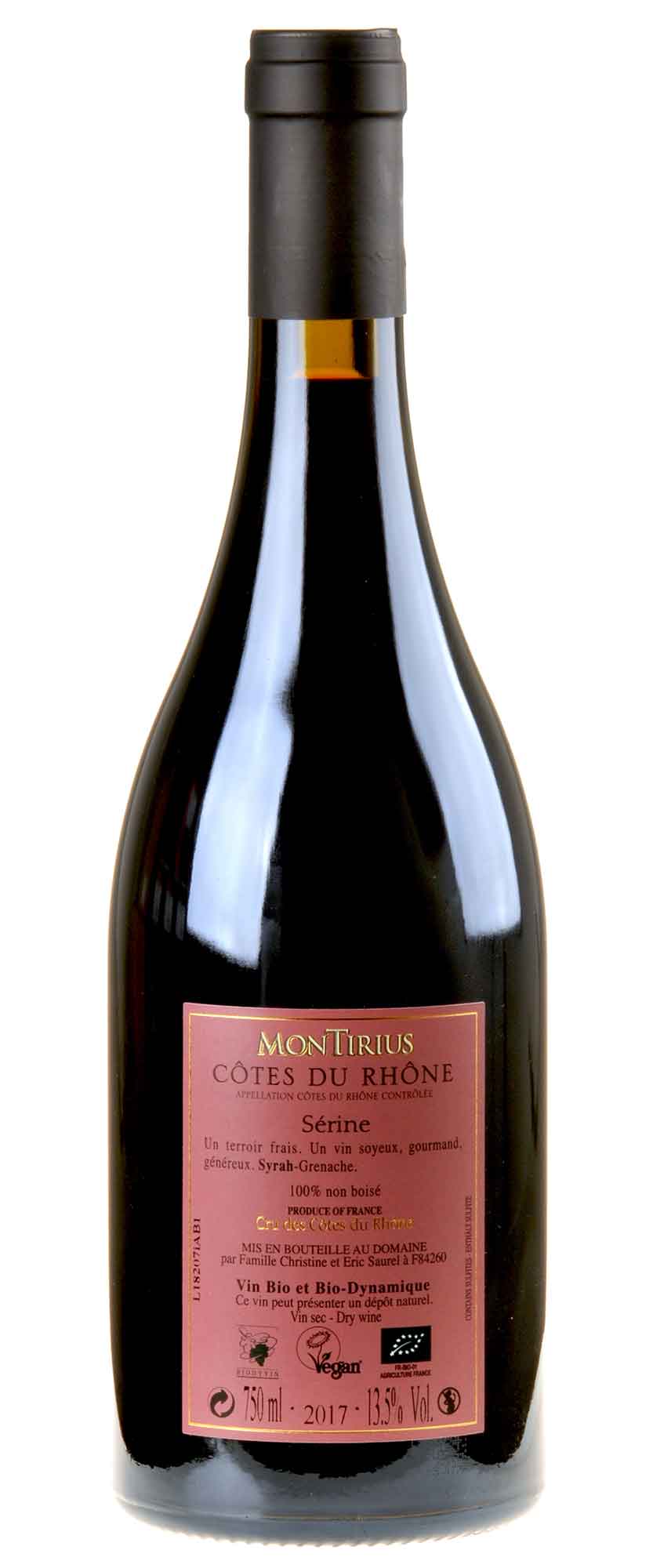 Montirius Sérine Côtes du Rhône Rouge Bio 2017 Rücketikett