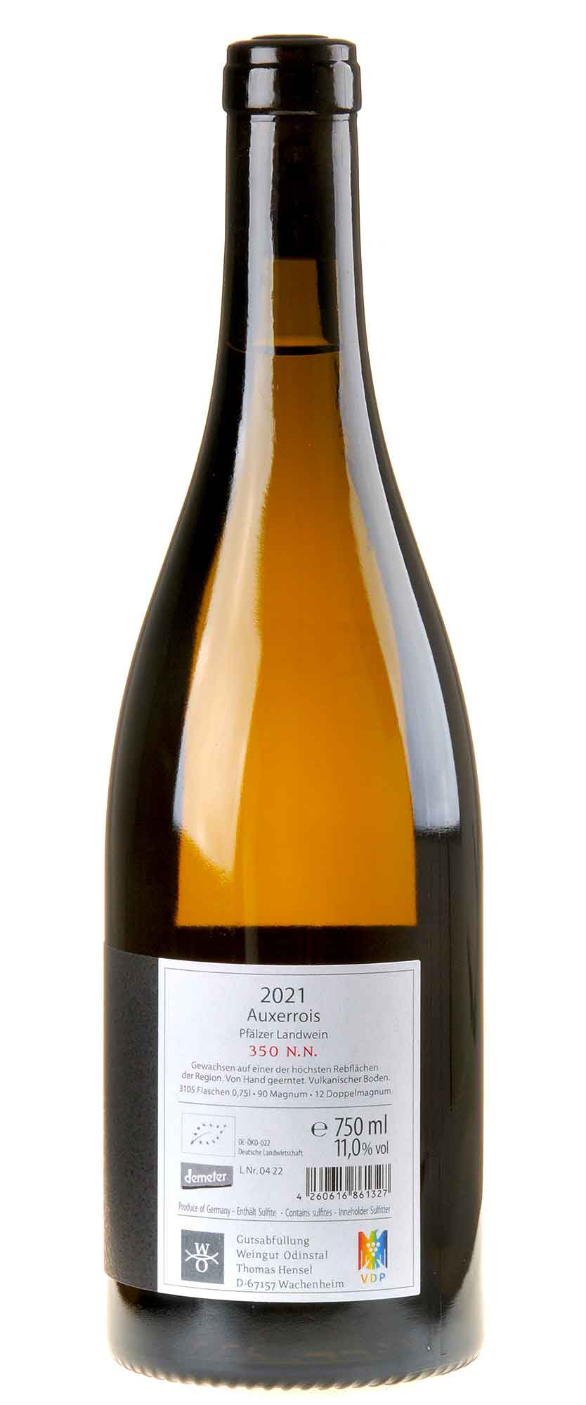 Weingut Odinstal Auxerrois 350 N.N. Bio 2021 Rücketikett