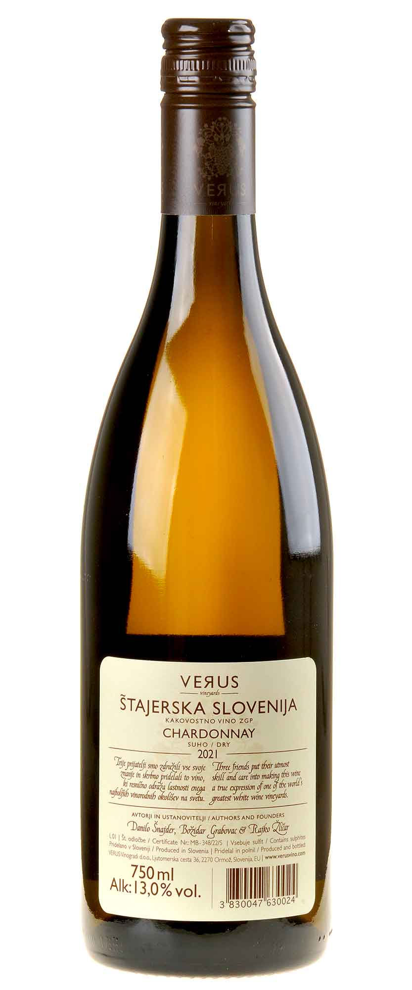 Verus Chardonnay 2021 Rücketikett