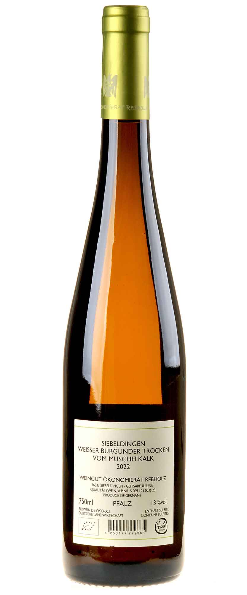 Weingut Ökonomierat Rebholz Weißer Burgunder Siebeldingen vom Muschelkalk Bio 2022 Rücketikett
