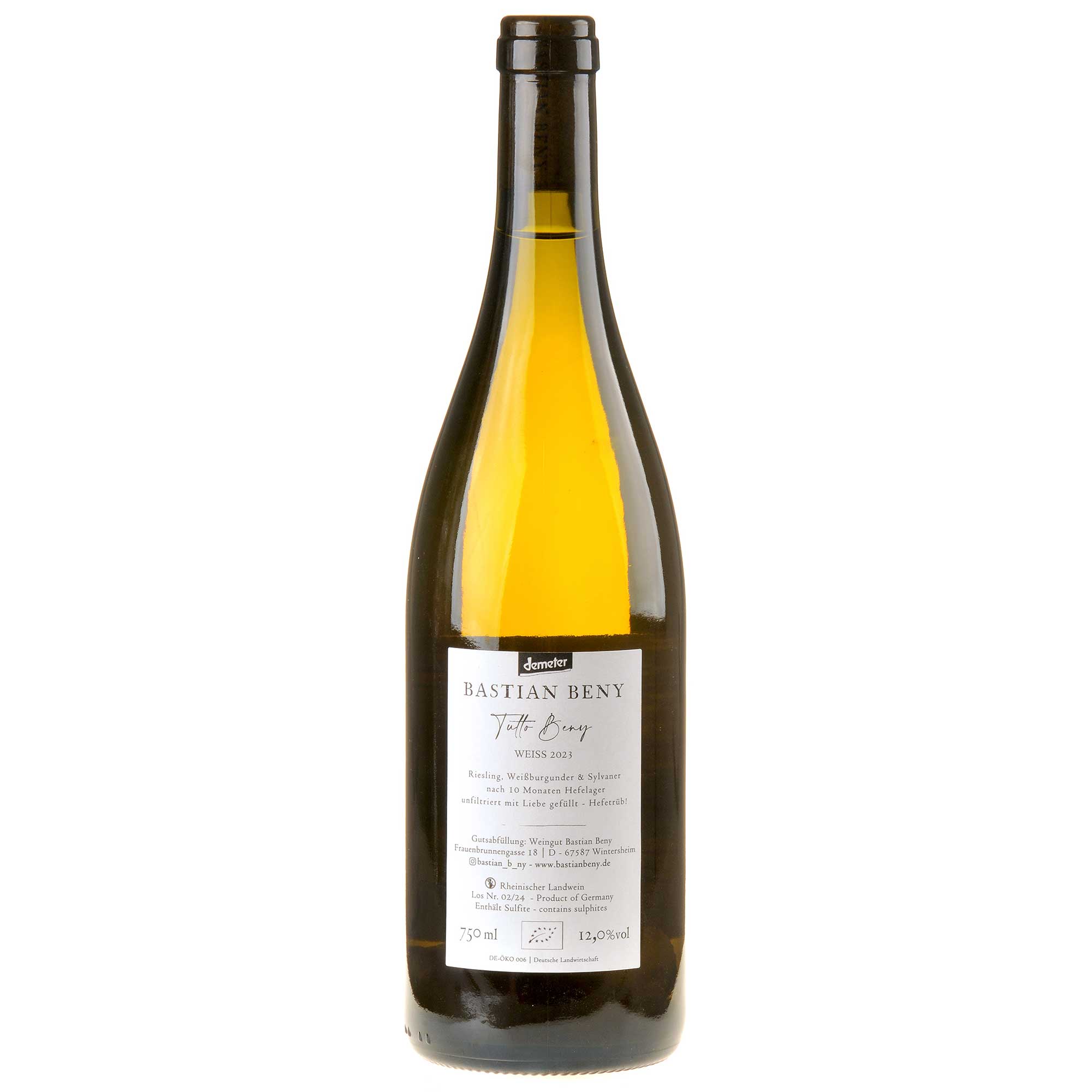 Weingut Bastian Beny Tutto Beny weiß Bio 2023 Rücketikett