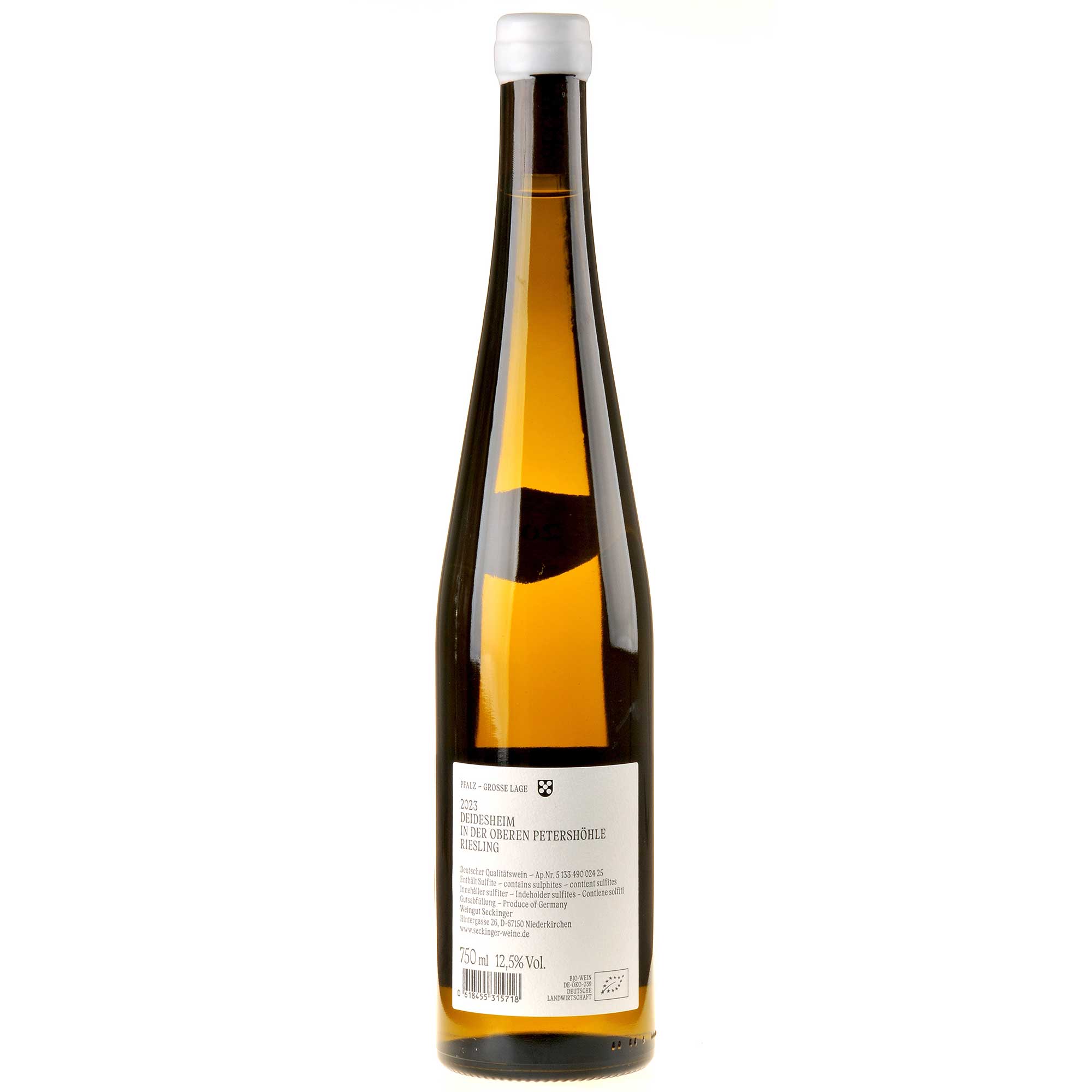 Seckinger Riesling Deidesheim Petershöhle Bio 2023 Ruecketikett