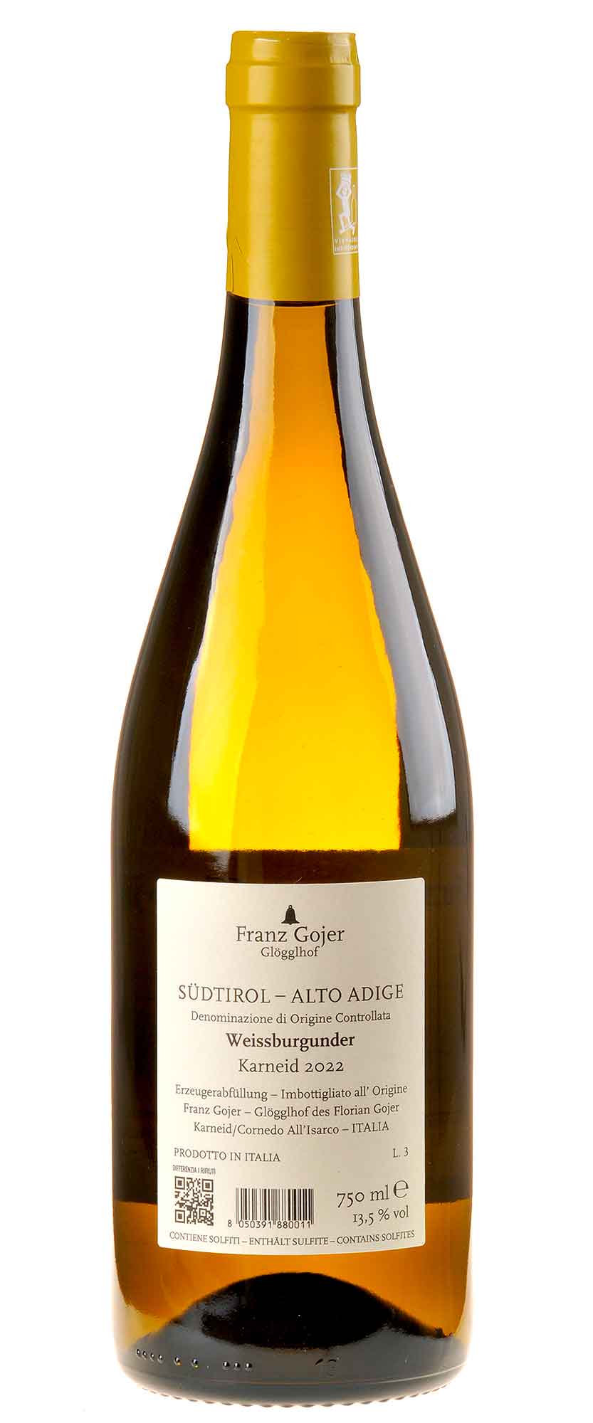 Franz Gojer - Glögglhof Weißburgunder Karneid 2022 Rücketikett