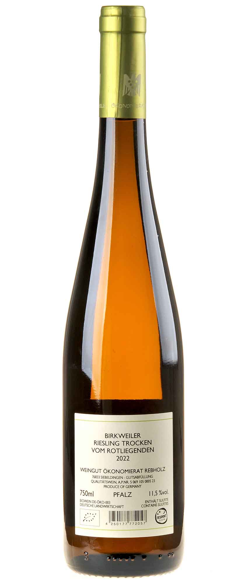 Weingut Ökonomierat Rebholz Riesling Birkweiler vom Rotliegenden Bio 2022 Rücketikett