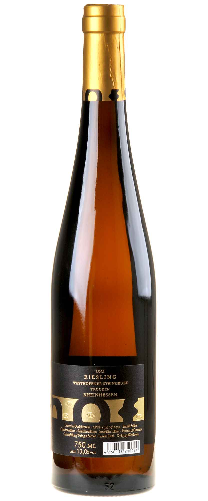 Weingut Seehof Riesling Steingrube 2021 Rücketikett